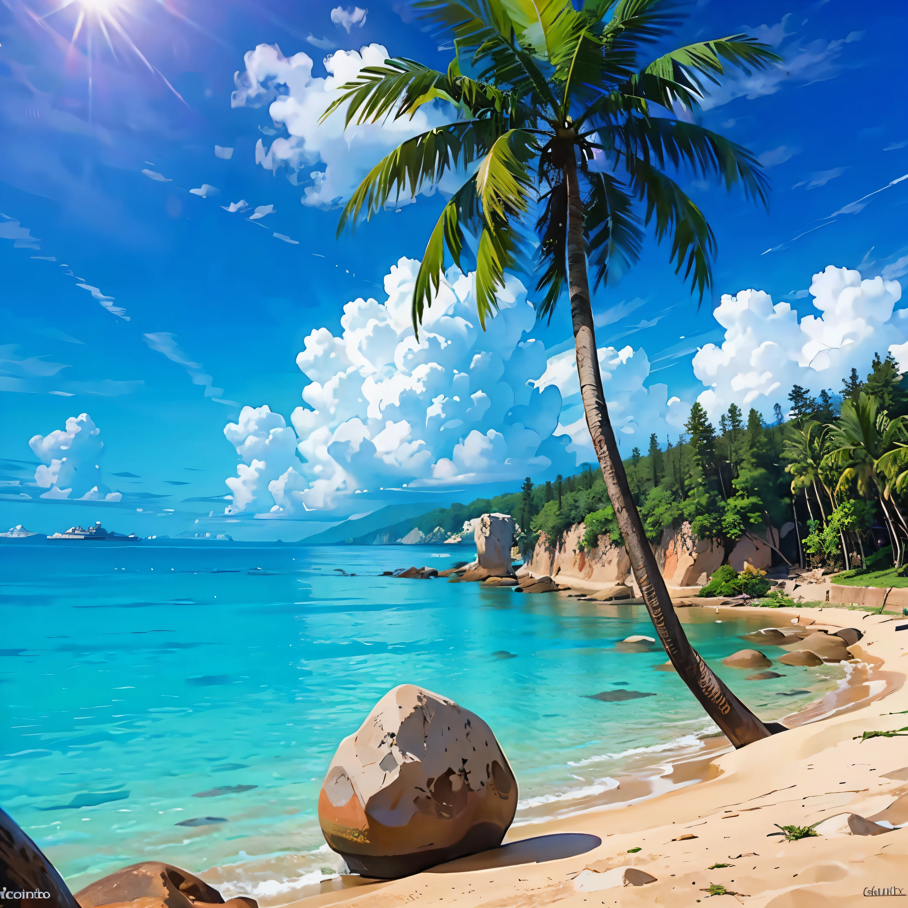 8k, best quality, masterpiece, ultra high resolution, (realism: 1.4), original photo, beach,reef,coconut tree,landscape photos,photography
