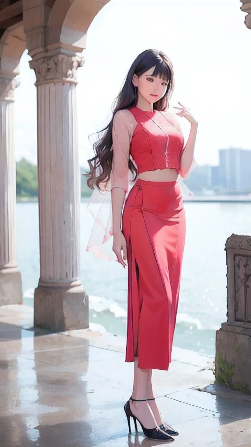 1 girl, long hair , full body, standing, outdoor, natural light, 8k, masterpiece, best quality, full HD, kmm.
