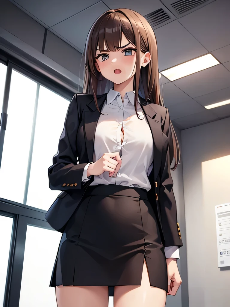 Anime girl in a short skirt and jacket posing for a picture - SeaArt AI