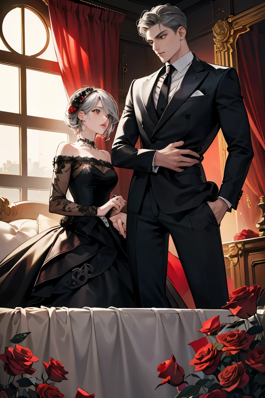 **Color Palette**: Select a color palette that exudes passion and mystery. Deep reds, blacks, and grays can symbolize both romance and the dangerous world of the mafia. Adding a hint of gold or silver can convey luxury and wealth.
**Images or Illustrations**:
   - **Couple**: Feature a couple on the cover, with the female character (Emma) and the male character (Lucas) in an embrace, or a passionate pose. Make sure their chemistry is visible, but keep it tasteful.
   - **Mafia Element**: Incorporate subtle mafia-related imagery, such as a silhouette of a man in a fedora, or a gun and roses, to hint at the danger in the story.
