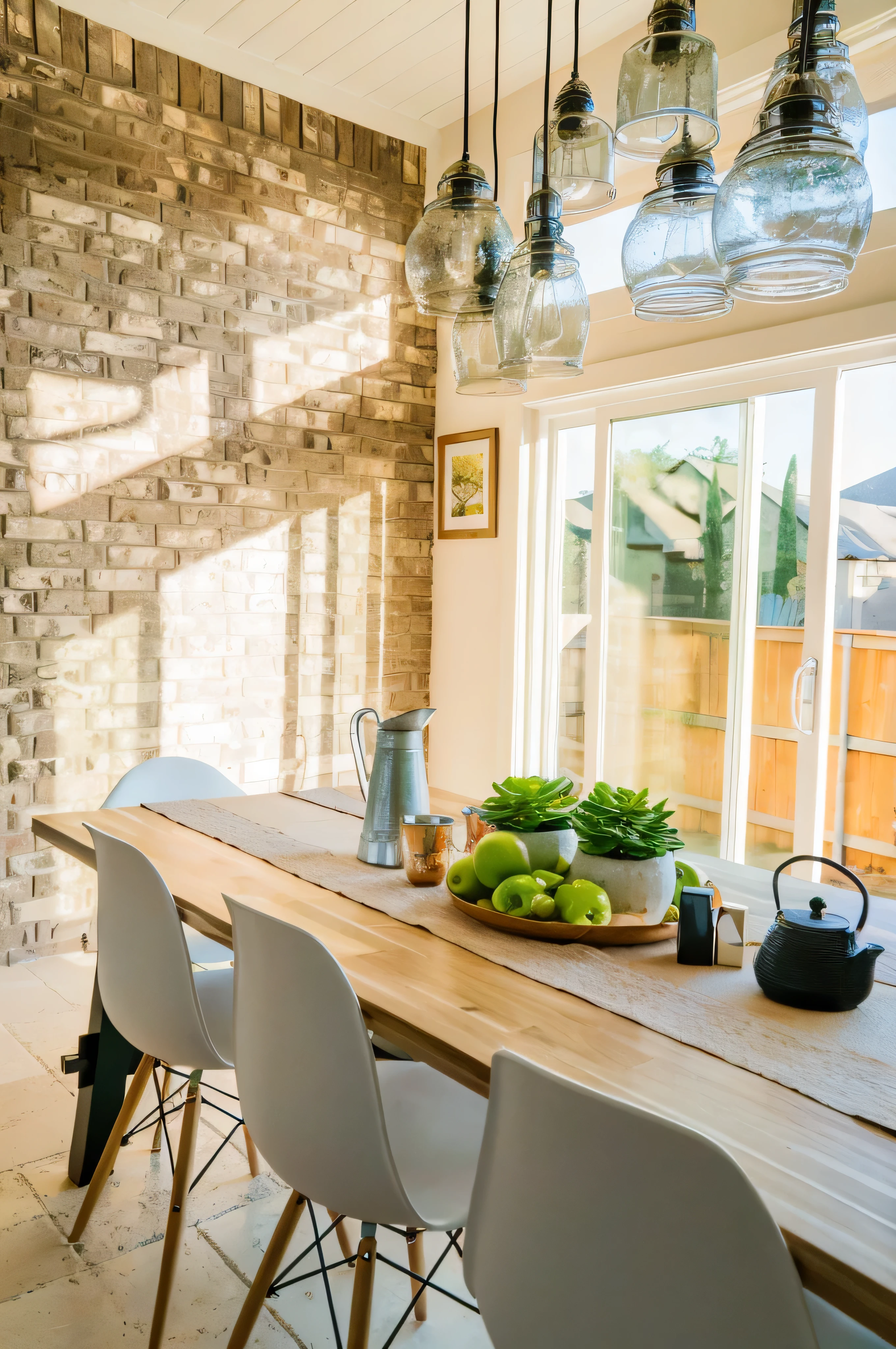there is a table with a bowl of fruit on it, with backdrop of natural light, detailed natural lighting, bright daylight indoor photo, house kitchen on a sunny day, afternoon lighting, bright window lit kitchen, natural light in room, natural window lighting, natural light outside, afternoon sunlight, vibrant volumetric natural light, stunning sunny lighting, afternoon light, real estate photography