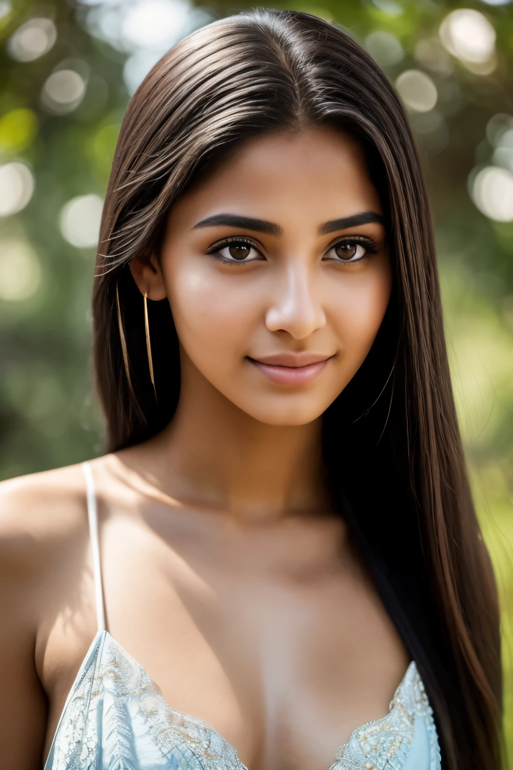 lluring image of a 17-year-old Arabian woman showcases her captivating beauty in its finest detail. With a sharp focus (sharp focus: 1.5) on her delicate features, her face boasts a perfect balance of harmony, defined by her beautifully shaped nose, full lips that curve into a playful smile, and long lashes framing her brilliantly shining sapphire eyes. The image captures her natural beauty in its rawest form, with no makeup (no makeup: 1.2) adorning her face.

The ethereal quality of the photo is amplified by her lithe and toned body, which is the sole focus in the foreground