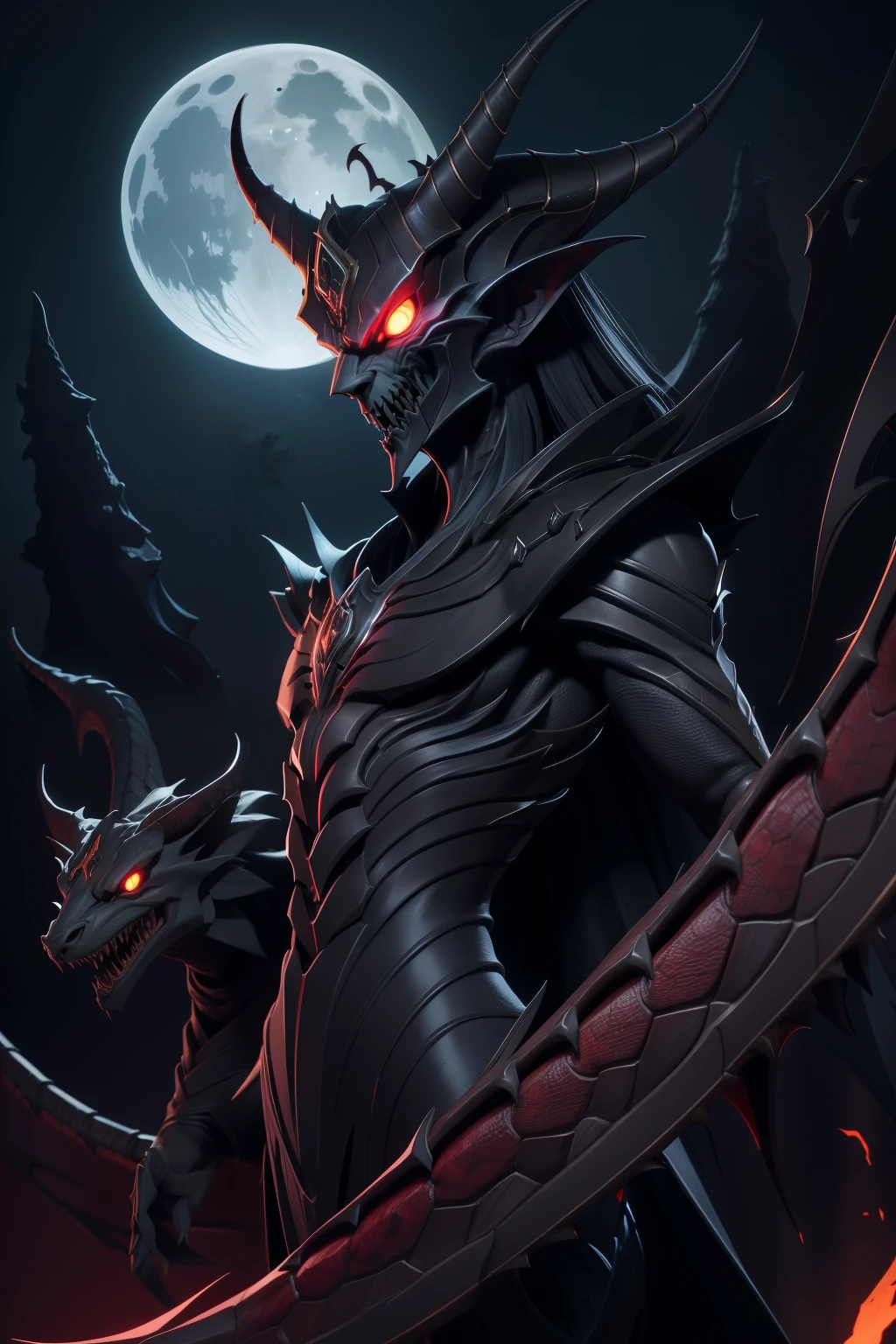 Image of my artwork: Based on the captivating character design of Nekker by Gabriela Raluca Peres, this piece depicts a sinister and intriguing s2-version of the mythical being. The Nekker, a demonic entity from Slavic folklore, is represented as having the body of a horse, the head and limbs of a man, and the scales of a snake. In this artwork, the Nekker is portrayed with a malevolent grin, revealing sharp teeth, and piercing, glowing eyes. Its scales shimmer in the dark, casting an eerie glow. The background is a moonlit forest, adding to the mystical atmosphere