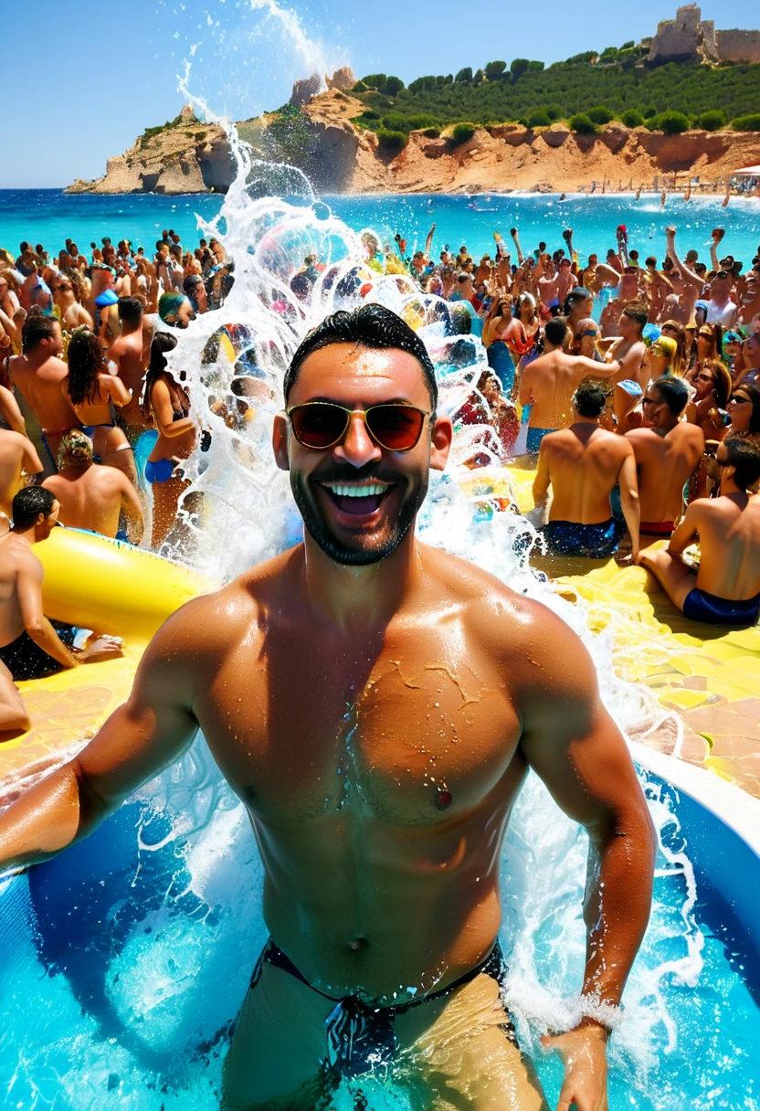  beach /beach party/beach party.pool party, At a beach party in Ibiza, splash room, Big splash, summer swimming ,(( Waves, Beach, Yezishu, Food and Wine)), Have a great time,having fun in the sun.heaven in background, Have a great time.Splashes.