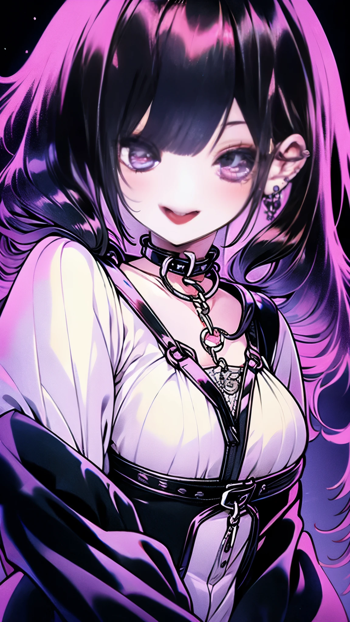 gothic、Harness、purple、long hair、punk、FullBody、FromFront、high resolution、High resolution