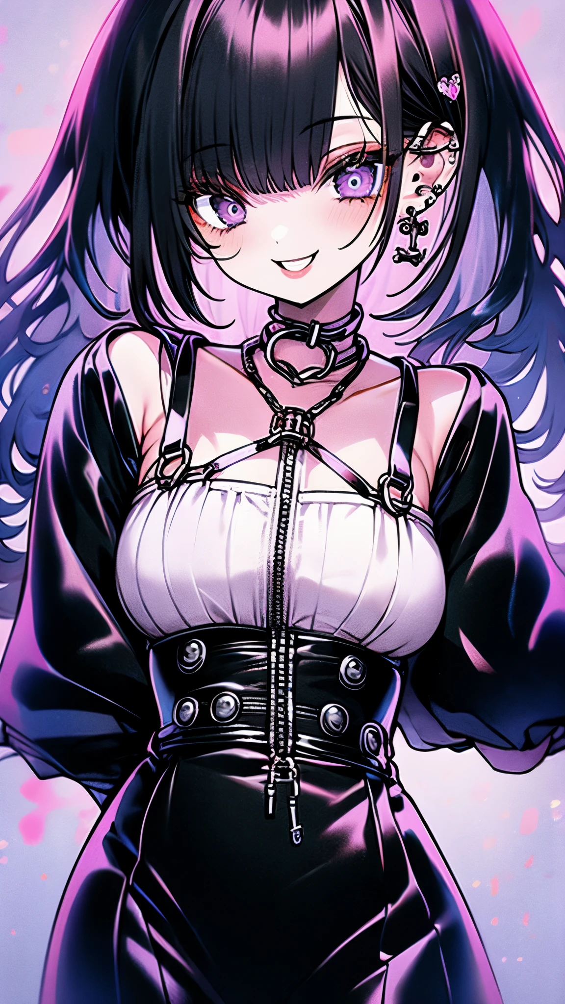 gothic、Harness、purple、long hair、punk、FullBody、FromFront、high resolution、High resolution