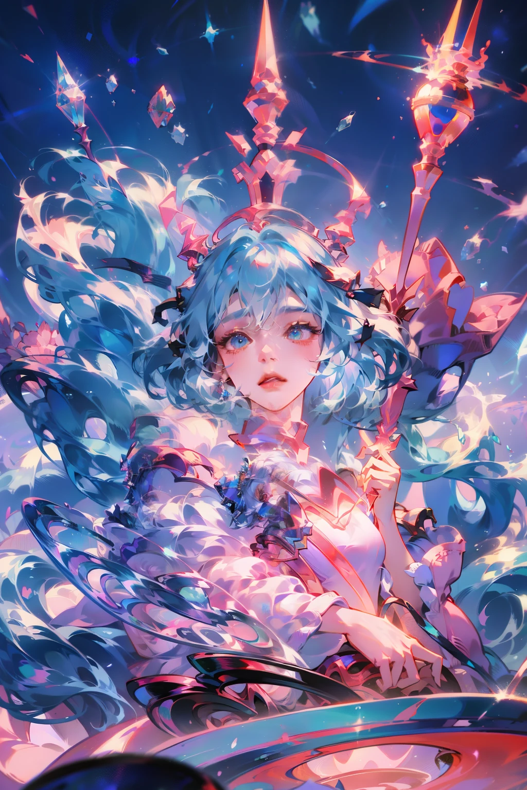 Anime - style illustration of a woman with a magic wand and a crystal ball, white-haired god, Keqing from Genshin Impact, Mago da Terra Feminino, Beautiful celestial mage, goddess of nature, An elf queen, Onmyoji detailed art, portrait of a forest mage, goddess of wisdom, /!\ sorceress woman, ((a beautiful fantasy empress))
