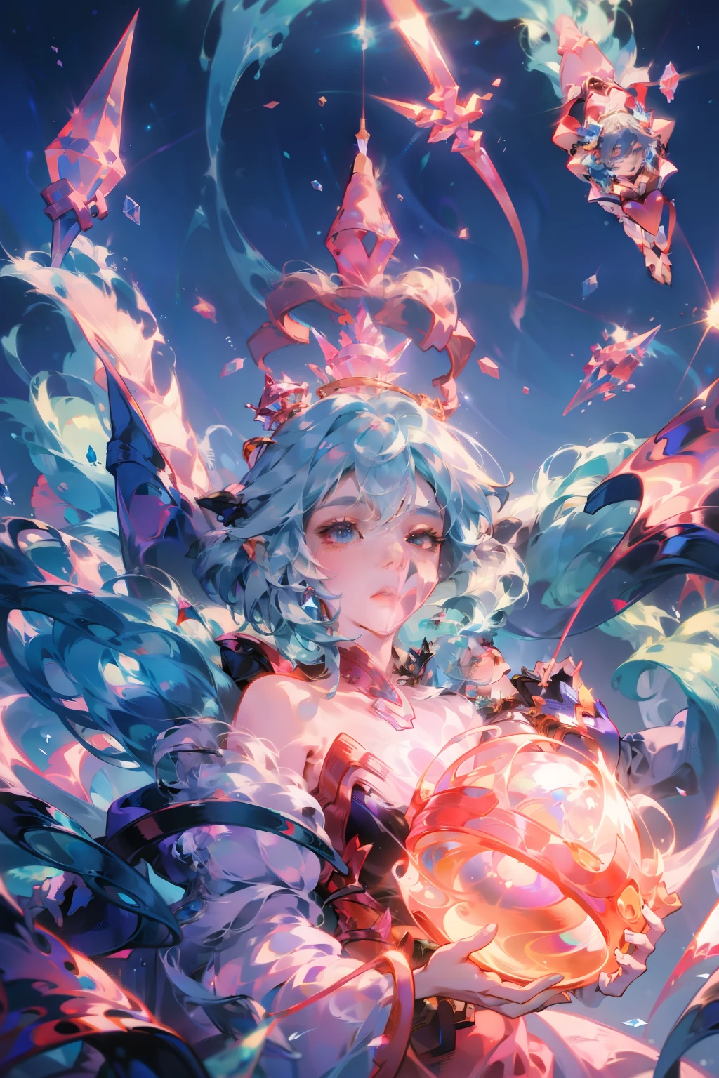 Anime - style illustration of a woman with a magic wand and a crystal ball, white-haired god, Keqing from Genshin Impact, Mago da Terra Feminino, Beautiful celestial mage, goddess of nature, An elf queen, Onmyoji detailed art, portrait of a forest mage, goddess of wisdom, /!\ sorceress woman, ((a beautiful fantasy empress))
