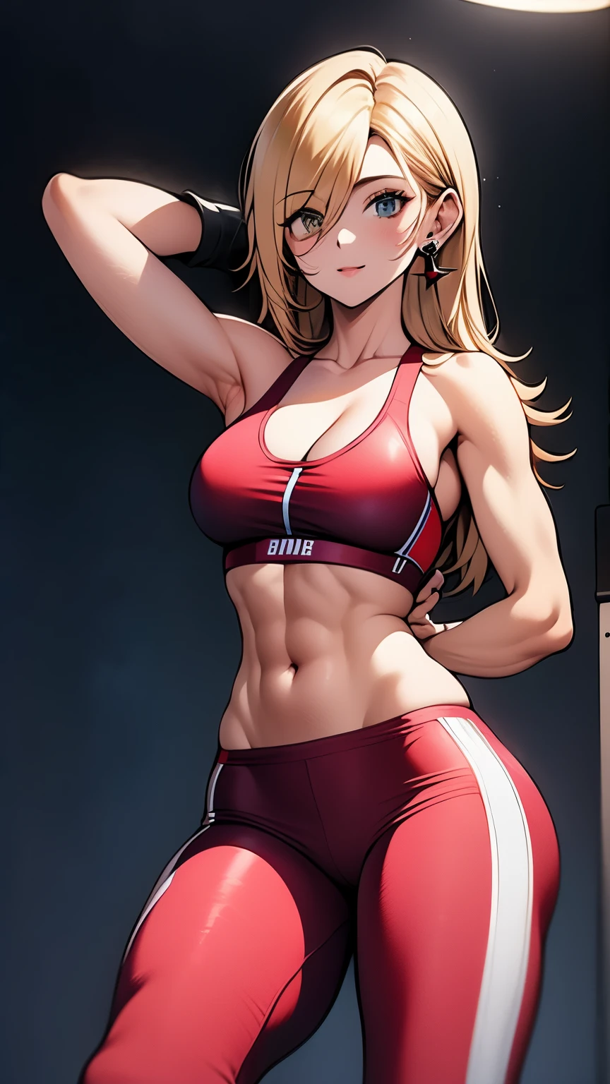 woman at a gym, corpo bem definido, maravilhoso, Pose, corpo bem detalhado, garota fitness, standing, erect Pose, modelo fitness, magrelo, Red sneakers, ultra detalhado, melhor qualidade, relaxed arms, hands down, tornozelo