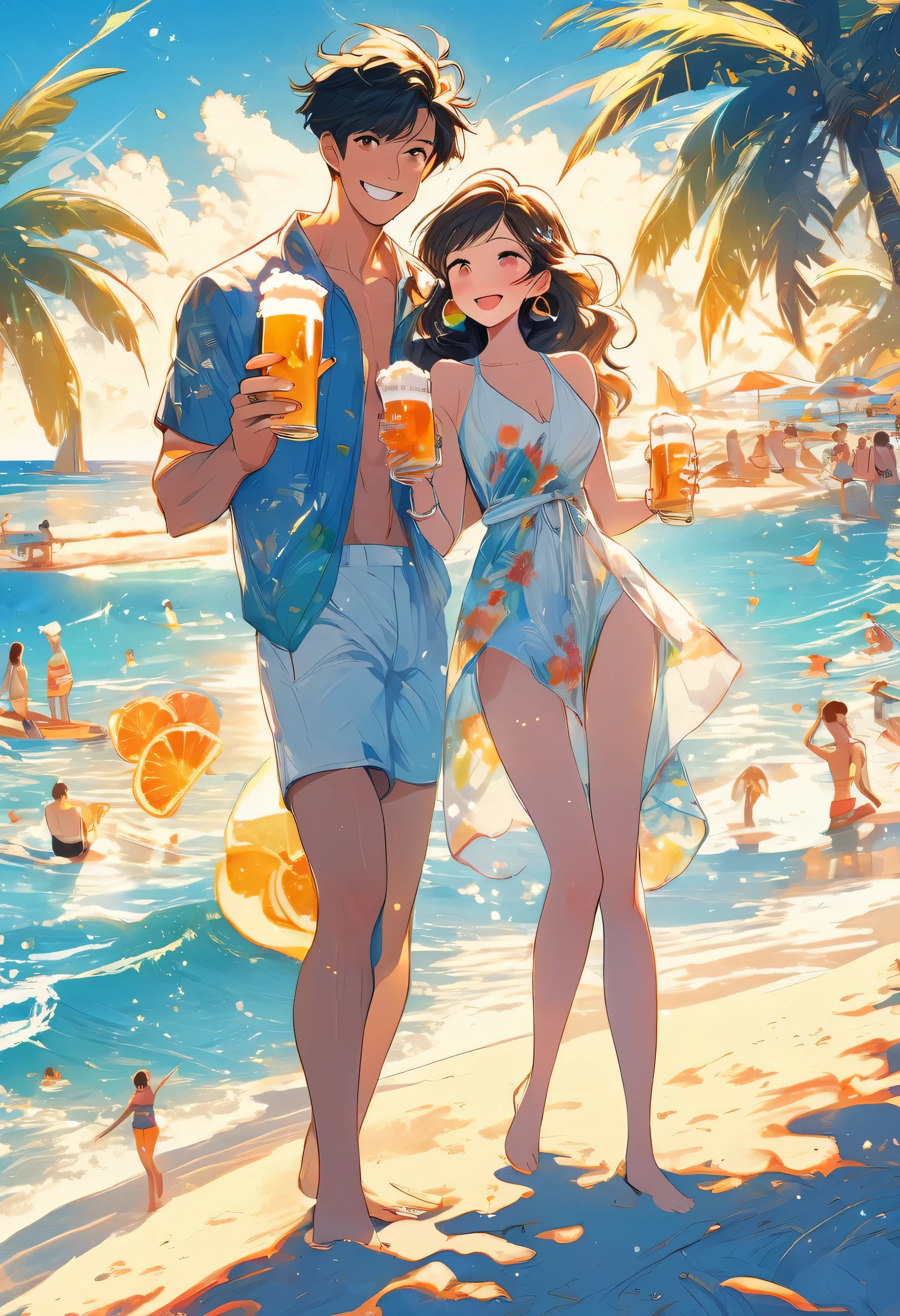 beach,100 people,Men and women in swimsuits,cheers,barbecue,drinking beer,リゾートbeachの背景,summer sunshine,masterpiece,rich colors,highest quality,official art,fantasy,colorful,Happy,smile,,I&#39;looking forward to it,happiness,nice background,Fun time,Sparkling,beautiful light and shadow,stylish,anatomically correct,Detailed details,rendering,