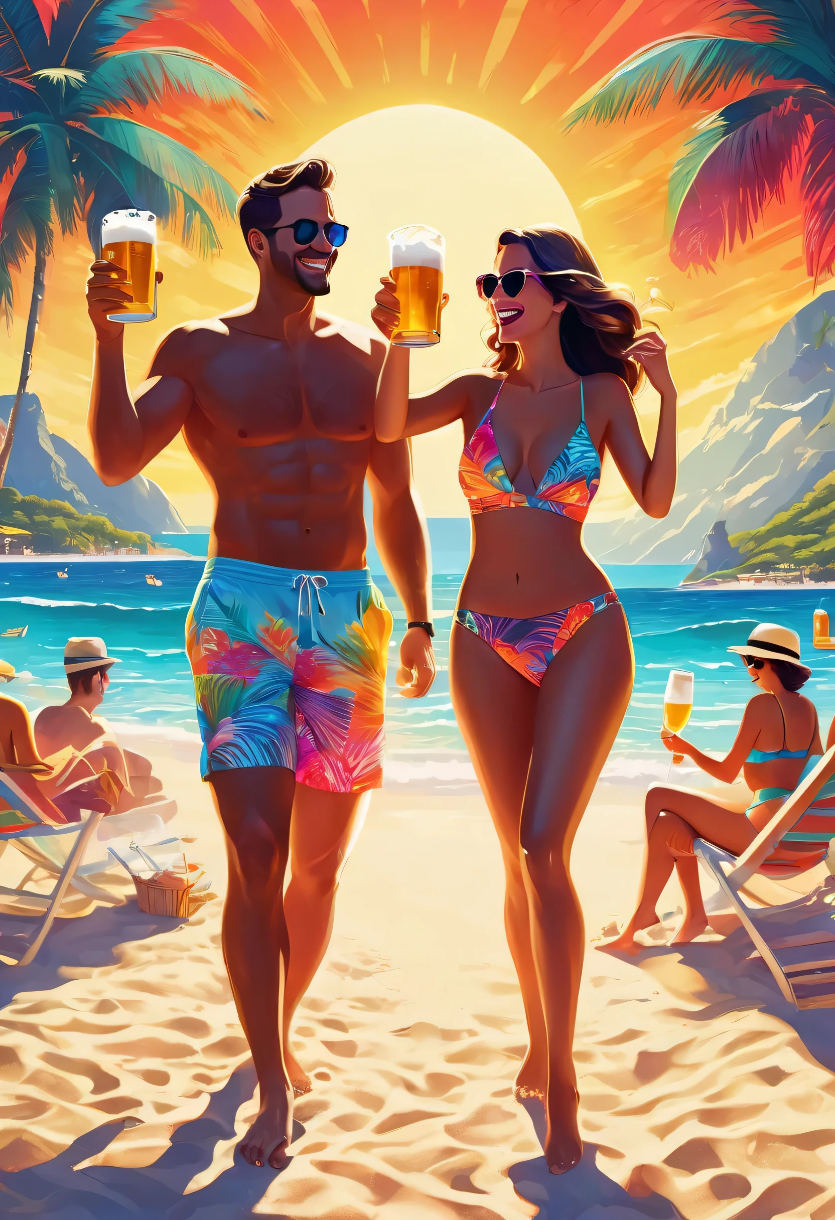 beach,100 people,Men and women in swimsuits,cheers,barbecue,drinking beer,リゾートbeachの背景,summer sunshine,masterpiece,rich colors,highest quality,official art,fantasy,colorful,Happy,smile,,I&#39;looking forward to it,happiness,nice background,Fun time,Sparkling,beautiful light and shadow,stylish,anatomically correct,Detailed details,rendering,