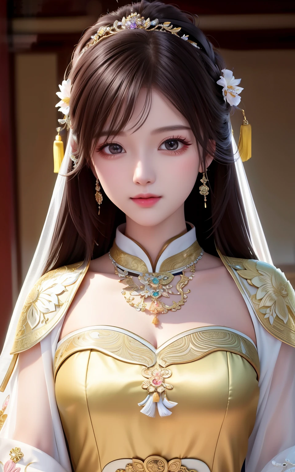 best quality, masterpiece, high resolution, 1 girl,Chinese wedding dress,hair accessories,necklace, jewelry,pretty face,above_Body, Tyndall effect,lifelike, dark studio, edge lighting, two color lights,(High detail skin:1.2), 8K Ultra HD, SLR camera, soft light, high quality, Volumetric lighting, confess, photo, high resolution, 4k, 8k, Bokeh