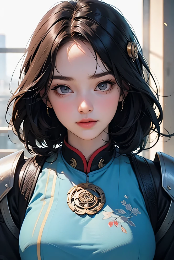 a girl, whole body, clear facial features, amazing facial features, beautiful eyes, Ancient Chinese costumes, Chinese cyberpunk, Cyberpunk City Headgear, hair accessories, Super complex design, Mechanical armor, science and technology, stunning lighting, c4d, OC rendering, Edge light, fine light, masterpiece, Super detailed, epic work, ultra high definition, high quality, 32k