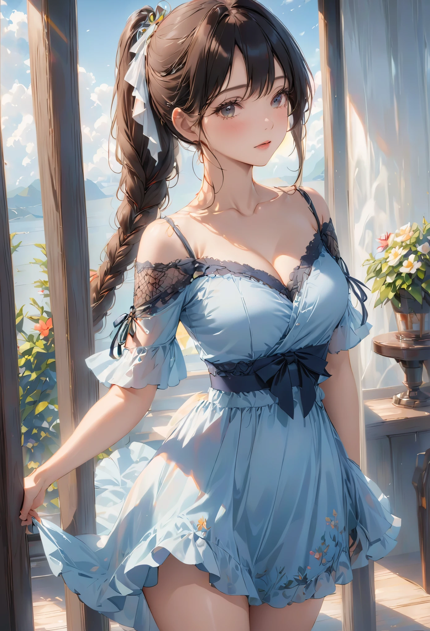 best quality, Excellent details, ultra high resolution, (Fidelity: 1.4), best illustrations, Offer details, Highly concentrated 1girl, Has a delicate and beautiful face, Delicate collarbone, High quality fishtail skirt, shy