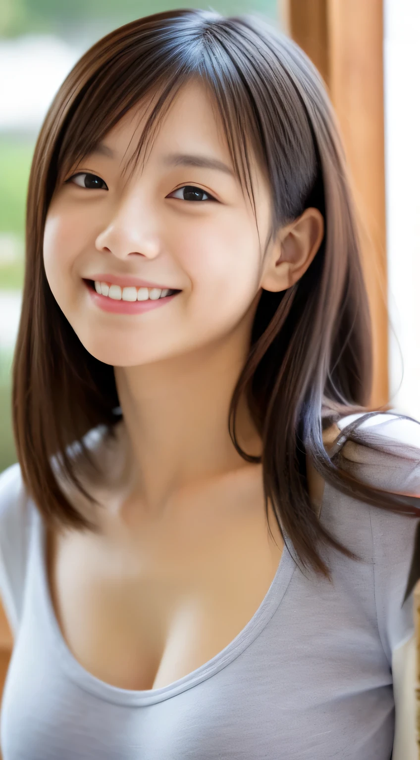 Japanese ),((beautiful girl)),cleavage,An expression that imagines something pleasant:1.2,(perfect body beauty:1.2),((perfect body)),(shy smile),beautiful teeth,