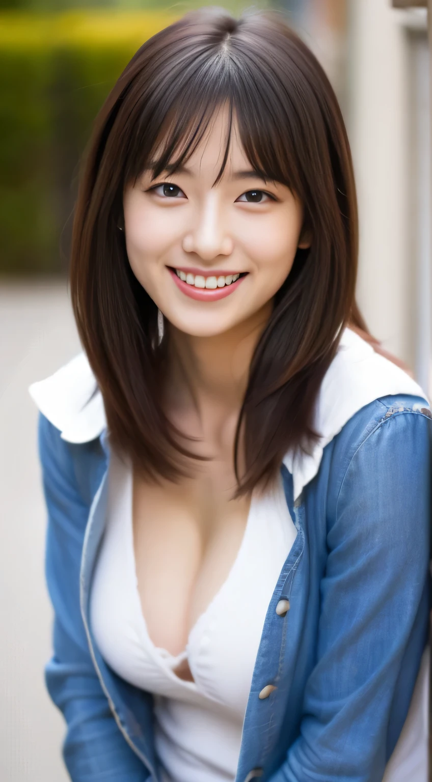 Japanese ),((beautiful girl)),cleavage,An expression that imagines something pleasant:1.2,(perfect body beauty:1.2),((perfect body)),(shy smile),beautiful teeth,