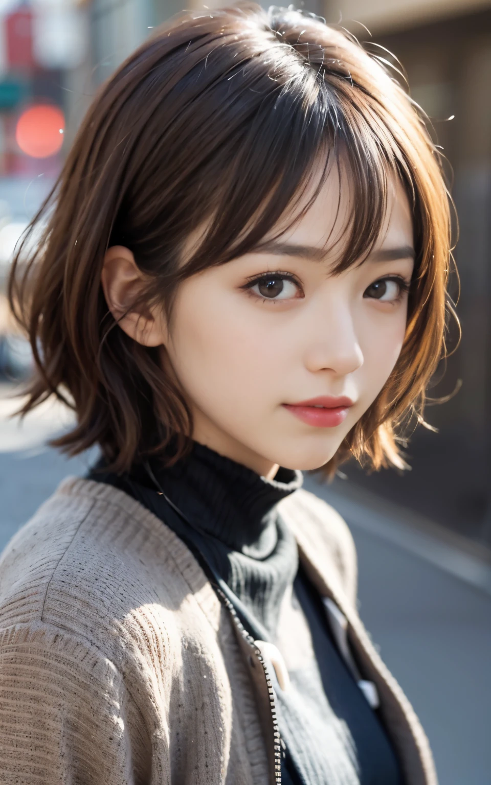 cute 21 year old japanese、In town、shopping、super detail face、pay attention to details、double eyelid、beautiful thin nose、sharp focus:1.2、Beautiful woman:1.4、(light brown hair,short hair、),pure white skin、highest quality、masterpiece、ultra high resolution、(Photoreal:1.4)、Highly detailed and professional lighting、nice smile、show the whole body、Cute autumn clothes、