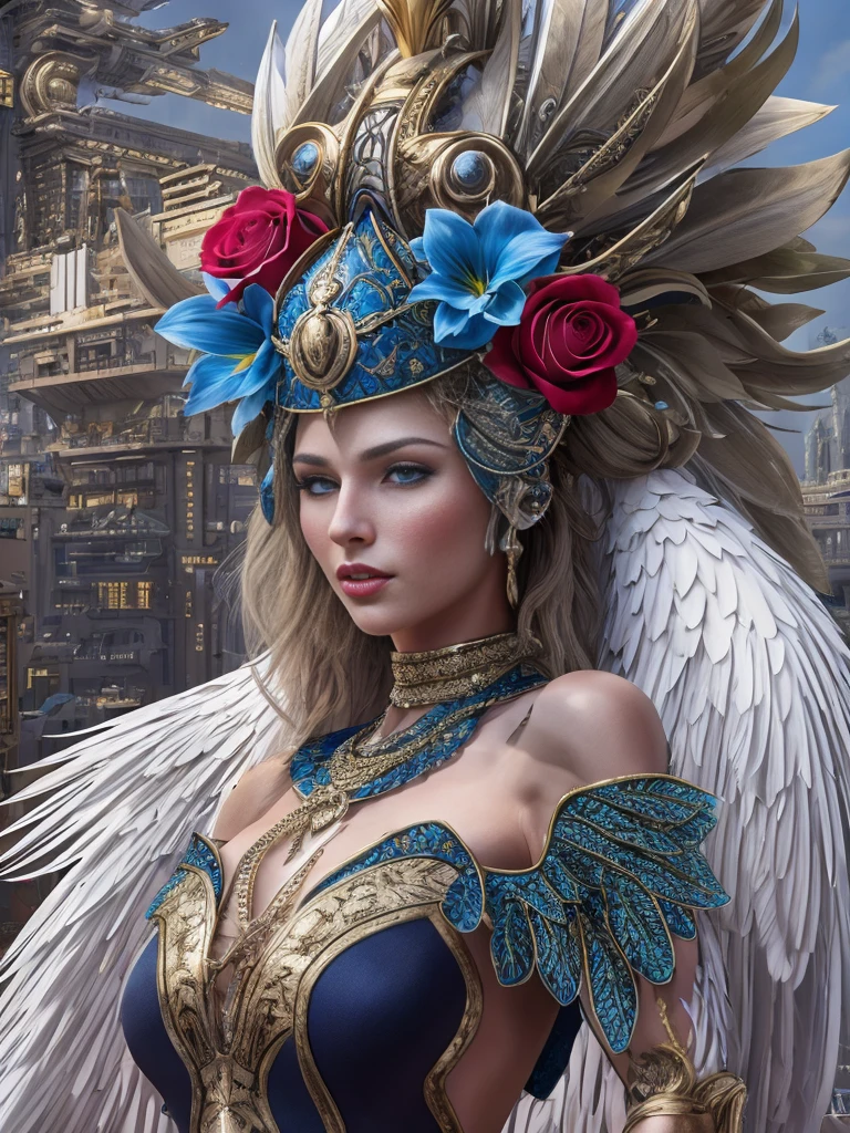 RAW, Masterpiece, Ultra clear photo, Best quality, ultra high resolution, Photorealistic, Sunbeam,，Futuristic city, Coruscant，super fantastic houses, Tall buildings in the background, super fantastic flying ships, Very beautiful girl 25 years old...，seductive look，wants sex, completely naked，An adorable swan helmet on the head with intricate blue detailing and metallic feathers., hat with gold and red roses, very beautiful long slender detailed face, Blue eyes, detailed, neat background, startling, high-detailed skin, реалистичная detailing кожи, detailed vagina, nipples sticking out through clothes, visible pores, full length, beautiful slender legs, barefoot, sharp focus, volumetric fog, contract for 8 thousand., high quality, detailing, bright skin, photorealism, systemic impact，Extreme exhibitionism, Gold necklace around the neck, slender body, medium breasts, hands behind your back, Vagina naked, little fluffy kitten, stands on the roof of the house, starships in the sky, many colors, lilies, violets, roses, gladioli and dahlias.