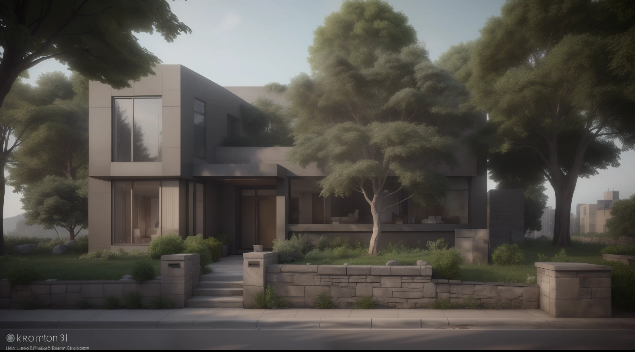 there is a small building with a stone wall and a tree, highly rendered!!, photographic render, rendering, rendered in lumion pro, rendered in corona, pre-rendered, semi - realistic render, lumion render, elevation view, rendered in lumion, highly photographic render, realistic rendering, detailed render, digital render, realistic render, a photorealistic rendering