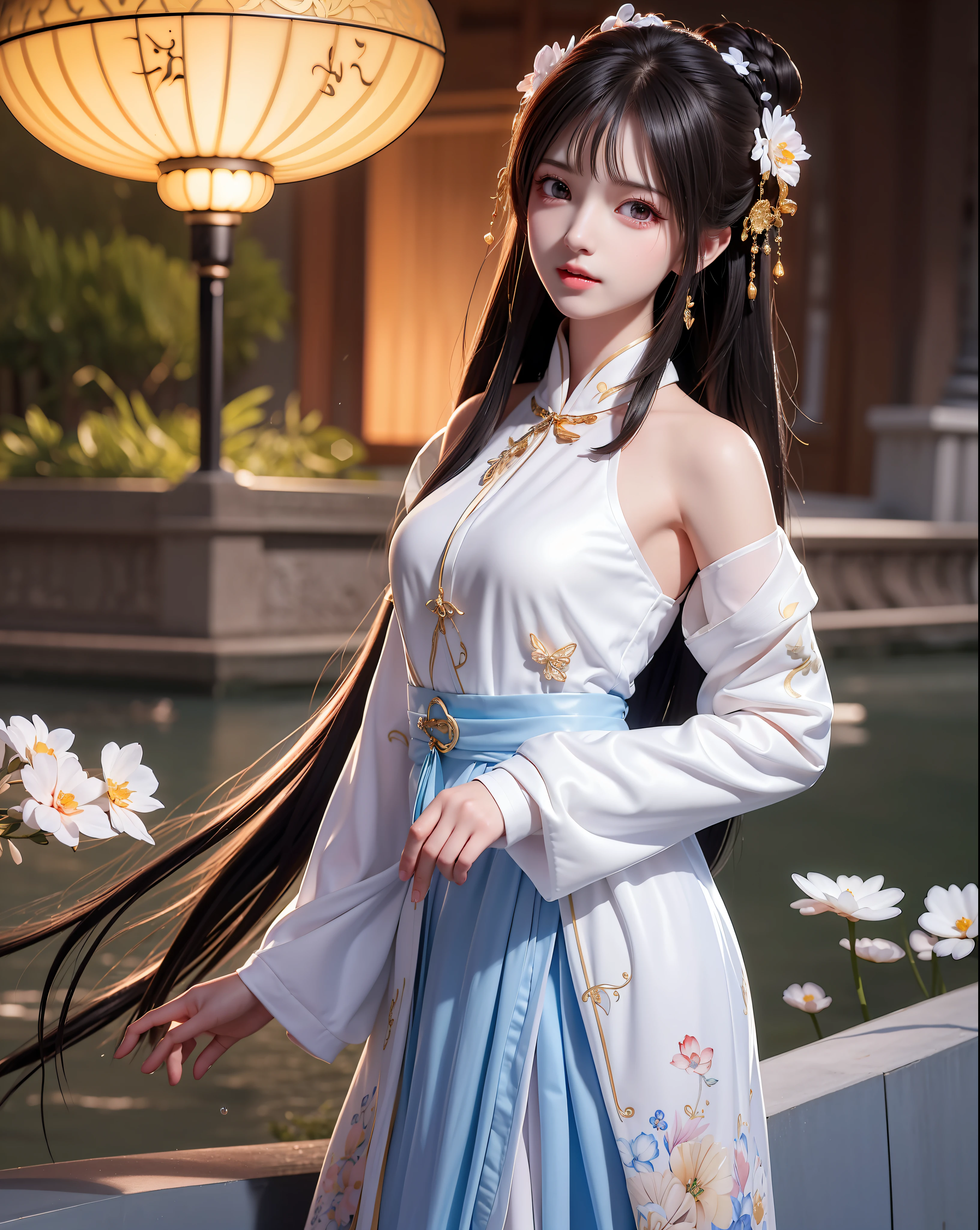 (8k, original photo:1.2), best quality, ultra high resolution,dramatic angle,(Fluttering detail color splash), (illustration),(((1 girl))),(long hair),(rain:0.9), (headgear:1.4),There is an ancient palace next to the girl,Hanfu,(focus),color ink painting,(Splash color),Splash color,(((rich and colorful))),(sketch:0.8) , masterpiece, best quality, beautiful painting, high detailed,(Denoise:0.6),[splash ink],((Ink refraction)), (beautiful detailed sky),moon,high,detailed,(masterpiece, best quality, Very detailed） CG unity 8k壁纸，masterpiece，best quality，Super detailed），（Lycoris），