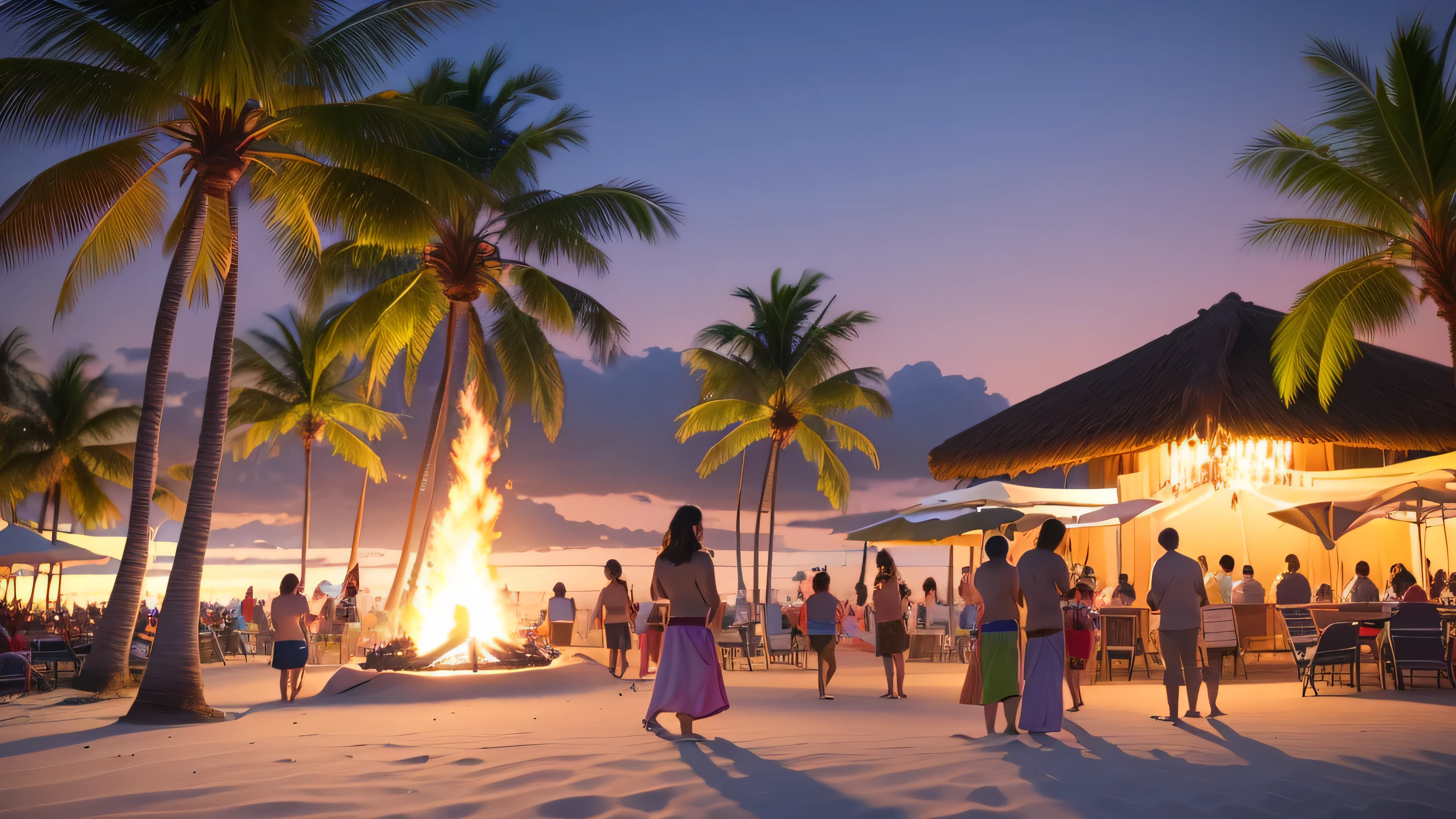 (best quality, ultra-detailed, realistic, vibrant colors) beach party at sunset: first plant: a DJ turntable with a girl Dj with pink hair DJ headset on the ears. background: crowd in jubilation. bright spot of colors, confetti, summer vibes, sandy beach, crystal clear water, palm trees, tropical drinks, pool, beach chairs, sun, cheerful atmosphere, festive decorations, glittering sunsets, bonfire at night, fireworks, exotic cocktails, tropical fruits, ice cream, barbecue, acoustic music, lively DJ, party games, laughter and cheering, memorable moments, friendship. 