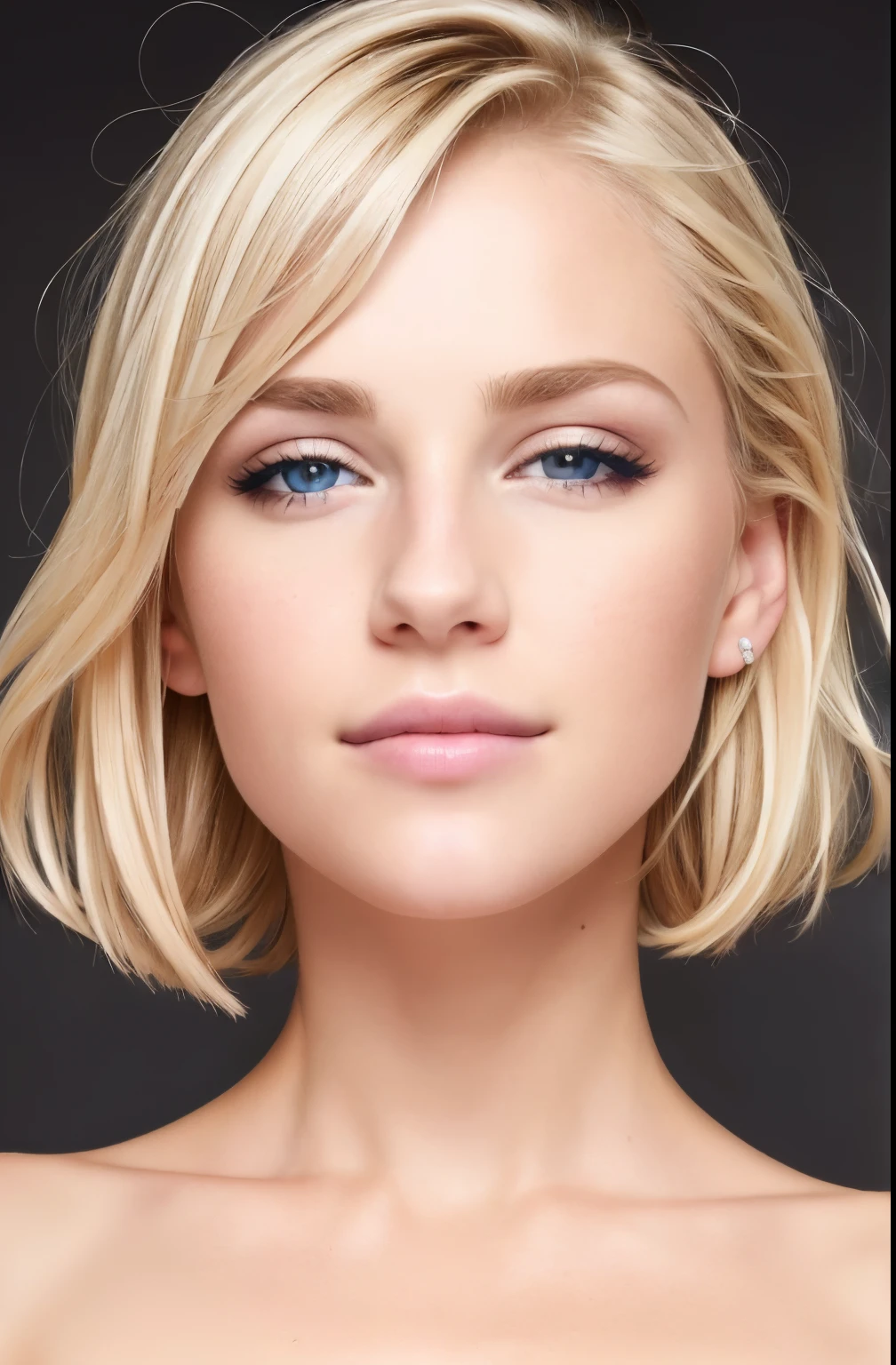 ((Best quality)), ((ultra resolution)), ((Photorealistic)), (complex parts), 19 years, blonde hair, perfect face, draw up:1.5, light on face, face detail, naked, short hair,