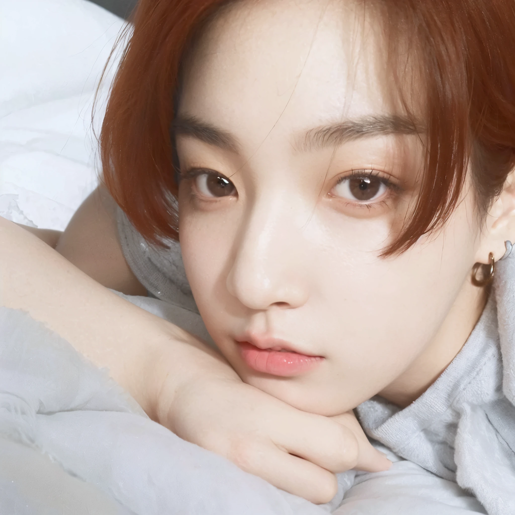 mulher arrasada com cabelo loiro deitada na cama, Jungkook, Jinyoung Shin, Cai Xukun, Kim Doyoung, Ulzzang inteligente, hyung tae, adorable and pale korean face, taejune kim, Jimin\the right eyelid is swollen, jinyoung shin aesthetic, 1 Menino de 7 anos, rosto magro, shy smile, young pale angel