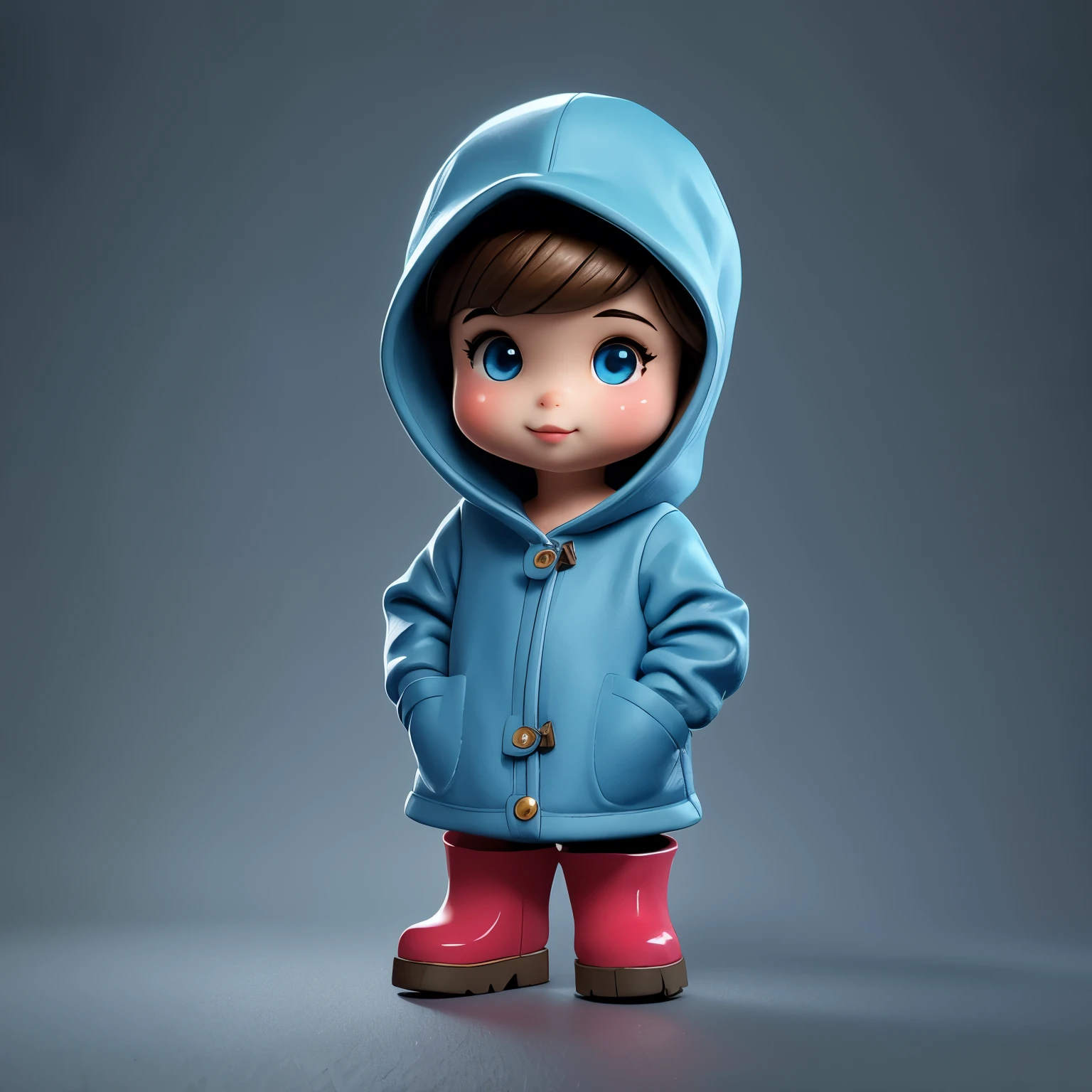 (masterpiece, best quality:1.2),micro landscape，big mushroom，1 miniature cartoon character, alone，3D dolls，hands in pockets，Wearing hat and raincoat,blue rain boots,  mini，Brilliant lighting，outdoor background，rich colors，