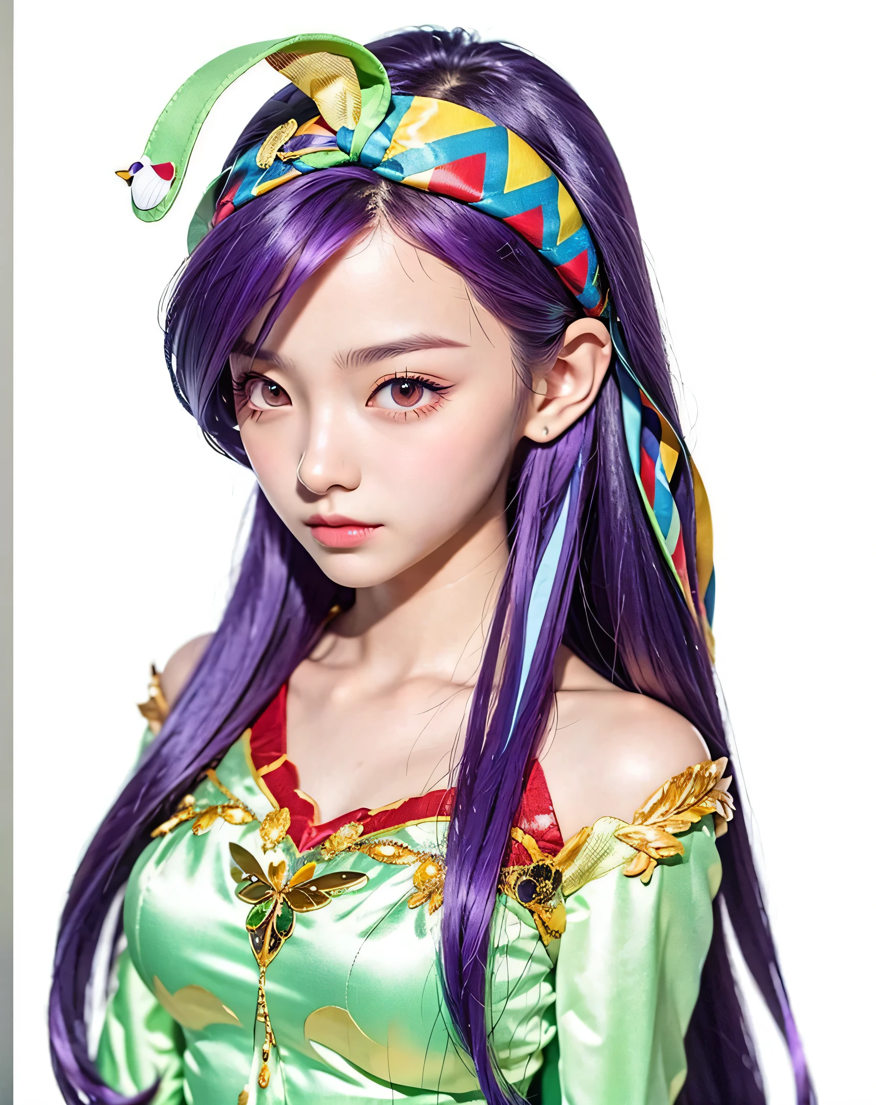 Please convert the following into a photorealistic image while preserving the essence of the illustration.: ultra-realistic capture, very detailed, High resolution 16K close-up of human skin. Skin texture must be natural, So much detail that you can see even your pores. skin should look healthy, with an even tone, illuminated by natural light and color, purple hair color, red eyes