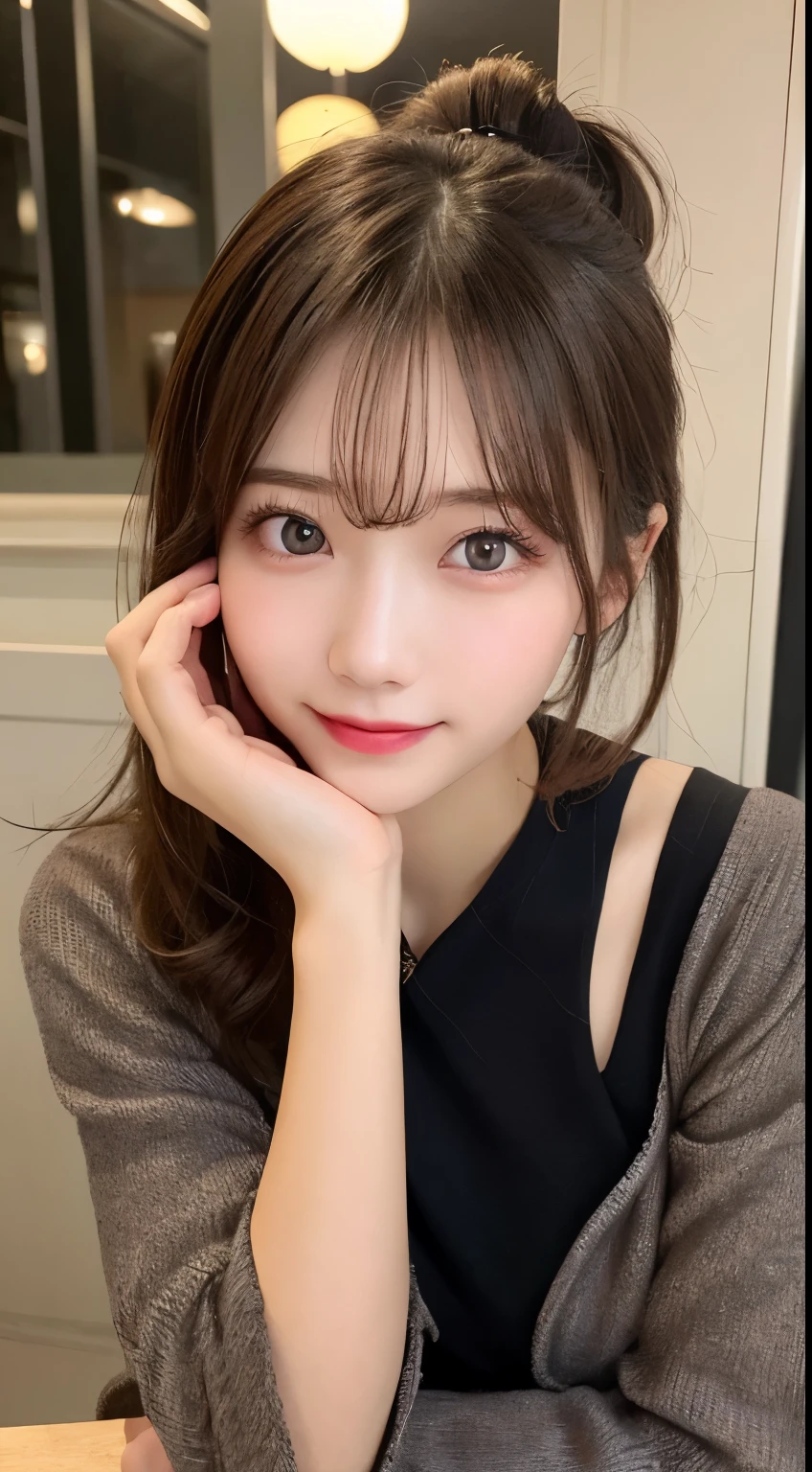table top, highest quality, shape, Super detailed, finely, High resolution, 8k wallpaper, 完璧なダイナミックな構shape, beautiful and detailed eyes, medium hair, small breasts, natural color lip, random sexy pose,smile,20 year old girl、midnight、beautiful and detailed face、perfect and beautiful face,Big eyes、RAW photo、Expressing feminine poses with your whole body、beautiful and detailed eyes、small face、beautiful duplex、slim face and style,luxury brand mink coat(internal:black winter dress)、beautiful golden ratio face,twin ponytail hair
