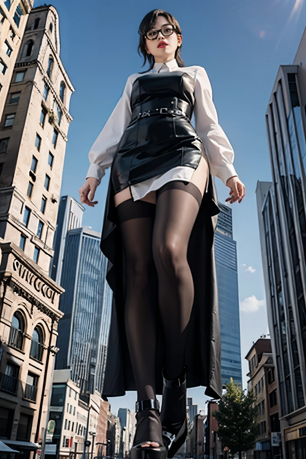 afro black skin, nude, white stockings, white lace garter, white stilettos, photo