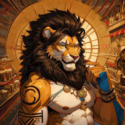ultra-detailed, high ((best quality)), ((art)), majestic and intricately detailed smooth oil painting (beautiful woman,Nigerian, 1 arena fighting with a lion,muscular body, graceful,sensuality, orgasm, eroticism,tattoos afro all over the body, refined and elegant, cubism style, Salvador Dali style -ar 9:16 - v6