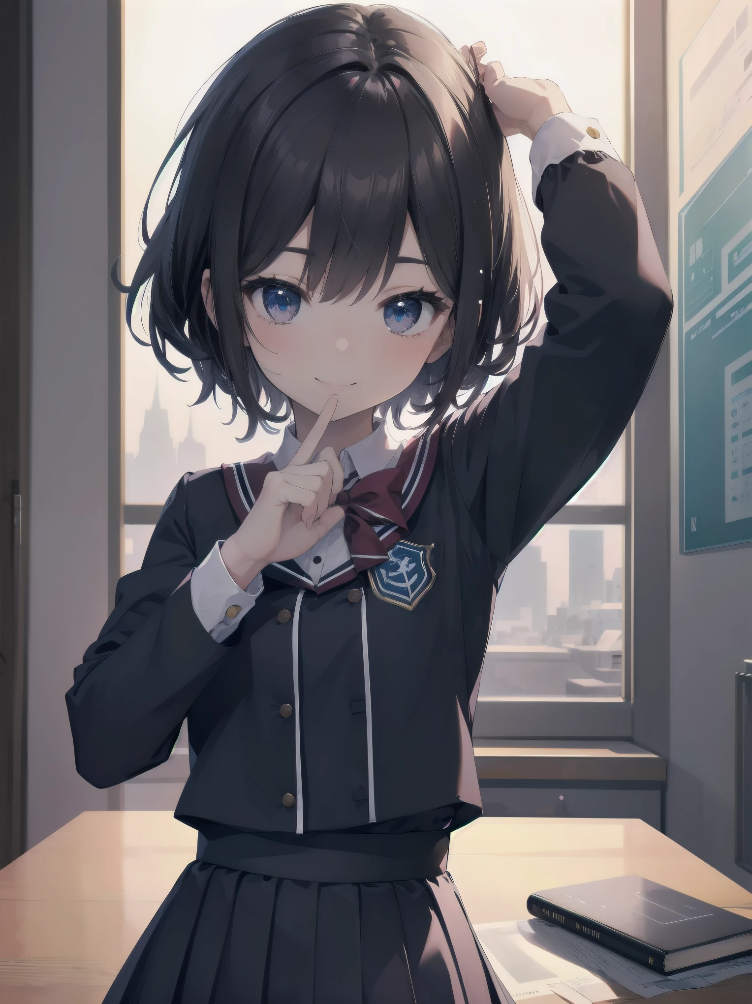 Enhanced dynamic perspective,cute cute beautiful girl,brand JK uniform,look at me and smile,simple background,works of masters,high quality,16K resolution,super fine,Accurate,cinematic lighting,