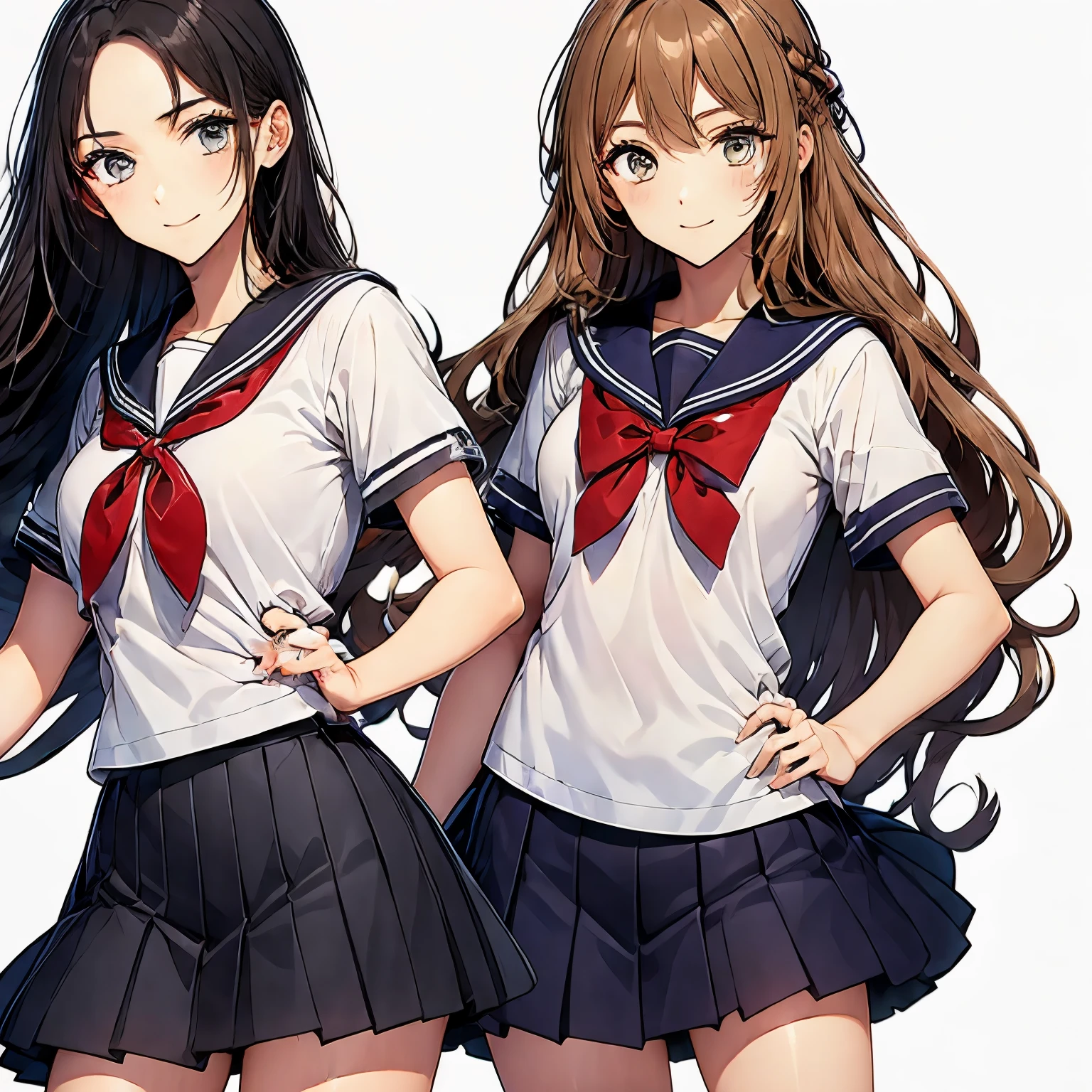 high quality,((2girls,chyuri,snuggling,smile)),Japanese high school student,short sleeve sailor school uniform,