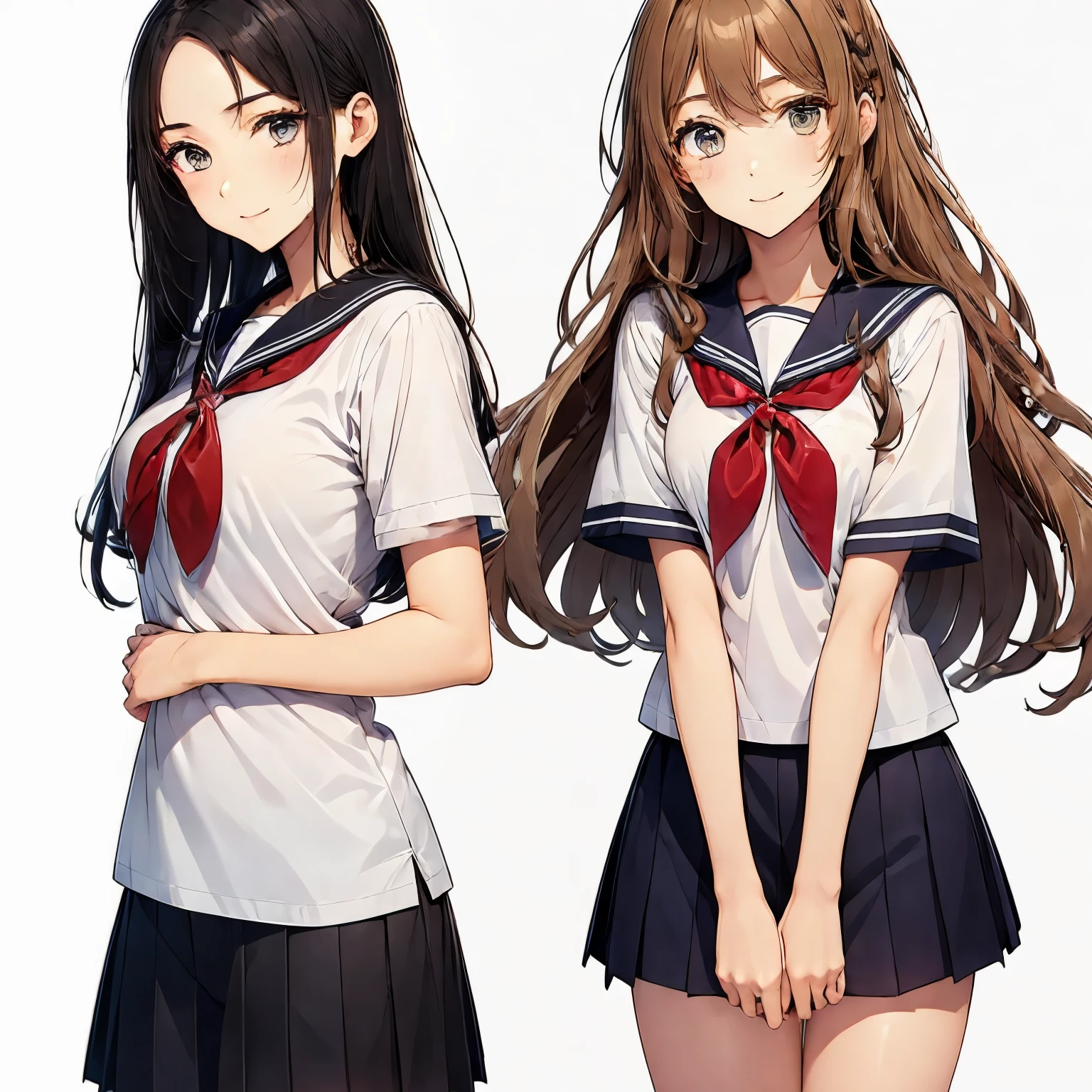 high quality,((2girls,chyuri,snuggling,smile)),Japanese high school student,short sleeve sailor school uniform,