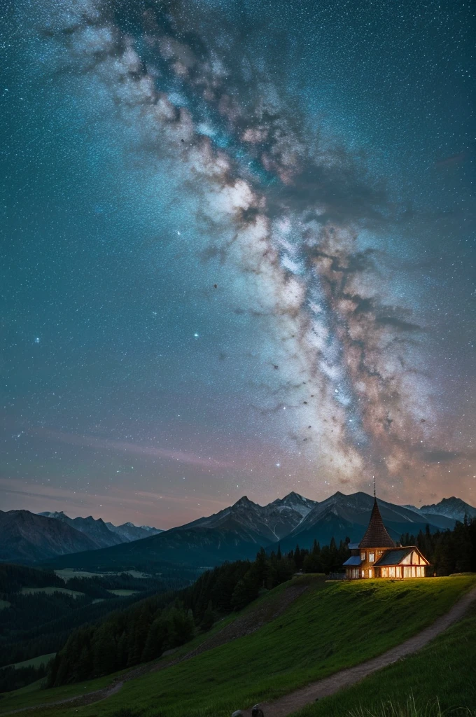 highest quality、moon and mountain、beautiful night view、nature