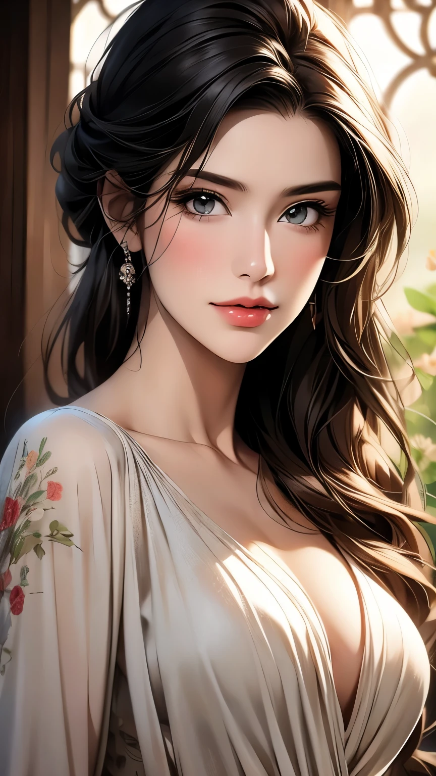 (highest quality,4k,8k,High resolution,masterpiece:1.2),super detailed,(realistic,photorealistic,photo-realistic:1.37),detailed and beautiful eyes,dense and beautiful lips,highly detailed eyes and face,long eyelashes,[garden, Bright colors,soft natural light,romantic atmosphere,vivid flowers, flowing dress,feminine and elegant pose,Happy and confident look, High fashion style, Dreamy scenery, fine art portrait, art print quality, oil painting techniques, impressionist style.smiling with his mouth closed