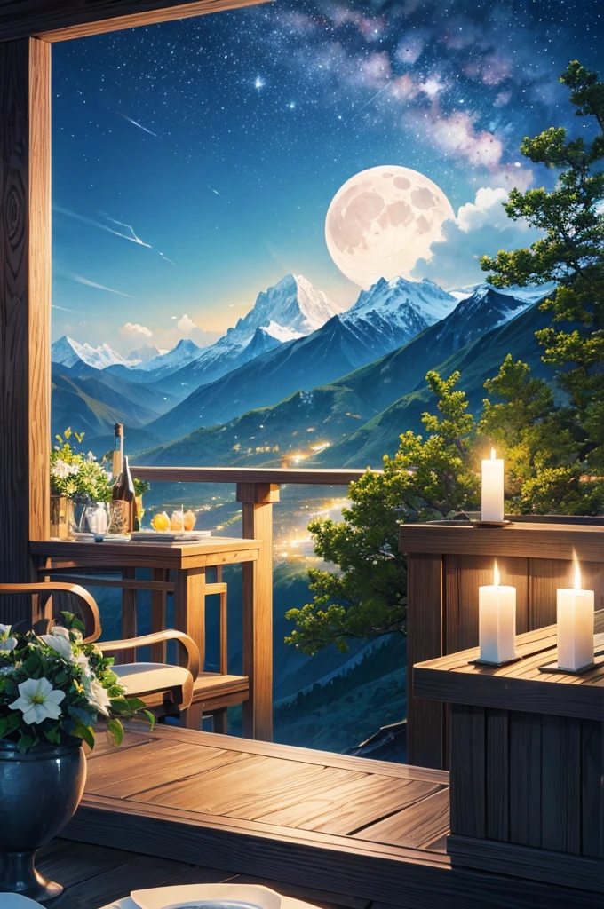 highest quality、moon and mountain、beautiful night view、nature