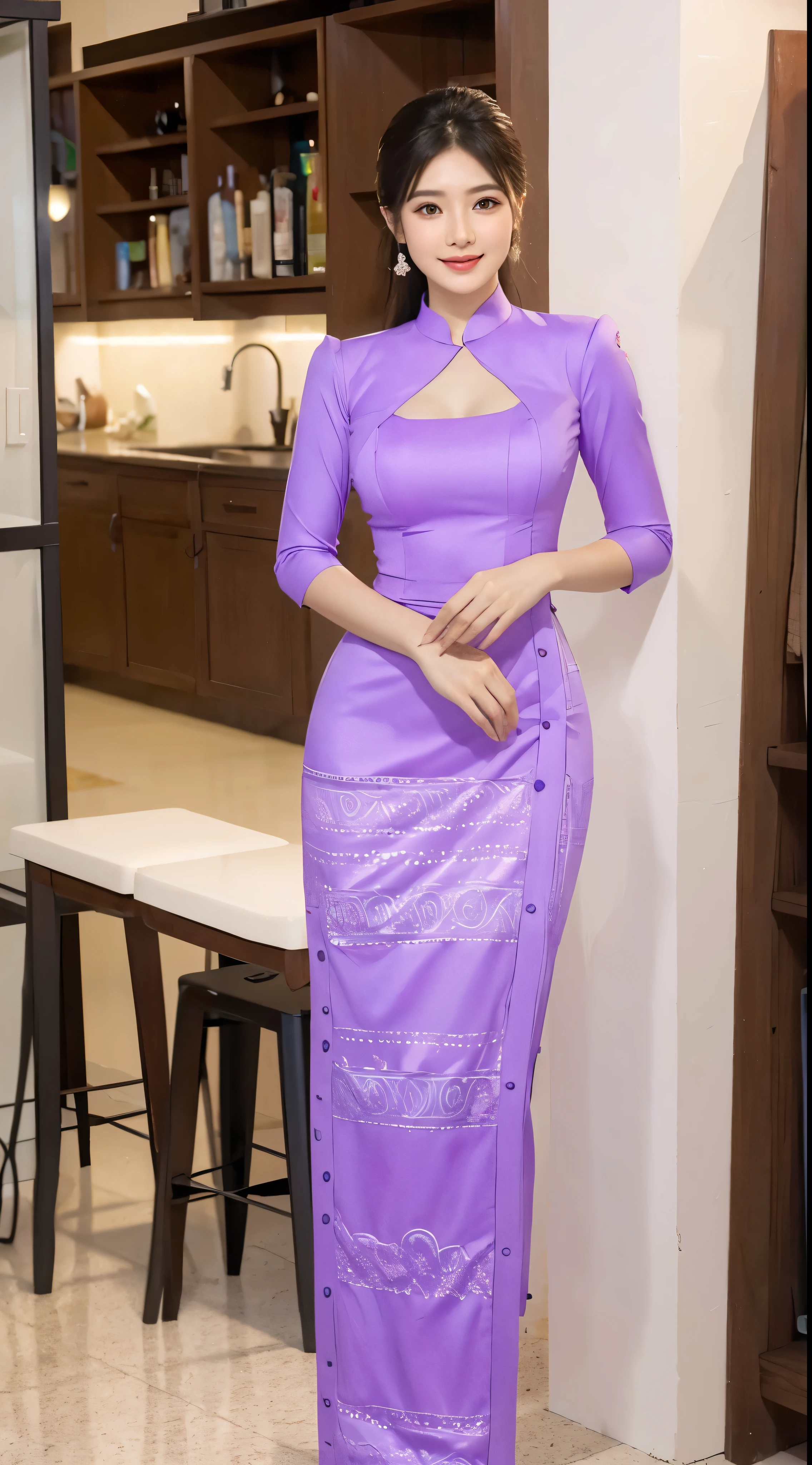 Master piace, high detail, full HD, beautiful, woman, 30 years, vibrant, colorful kmm dress, kmm, positivity, grace, flowing, figure, lively, cheerful, fashion, make-up, 