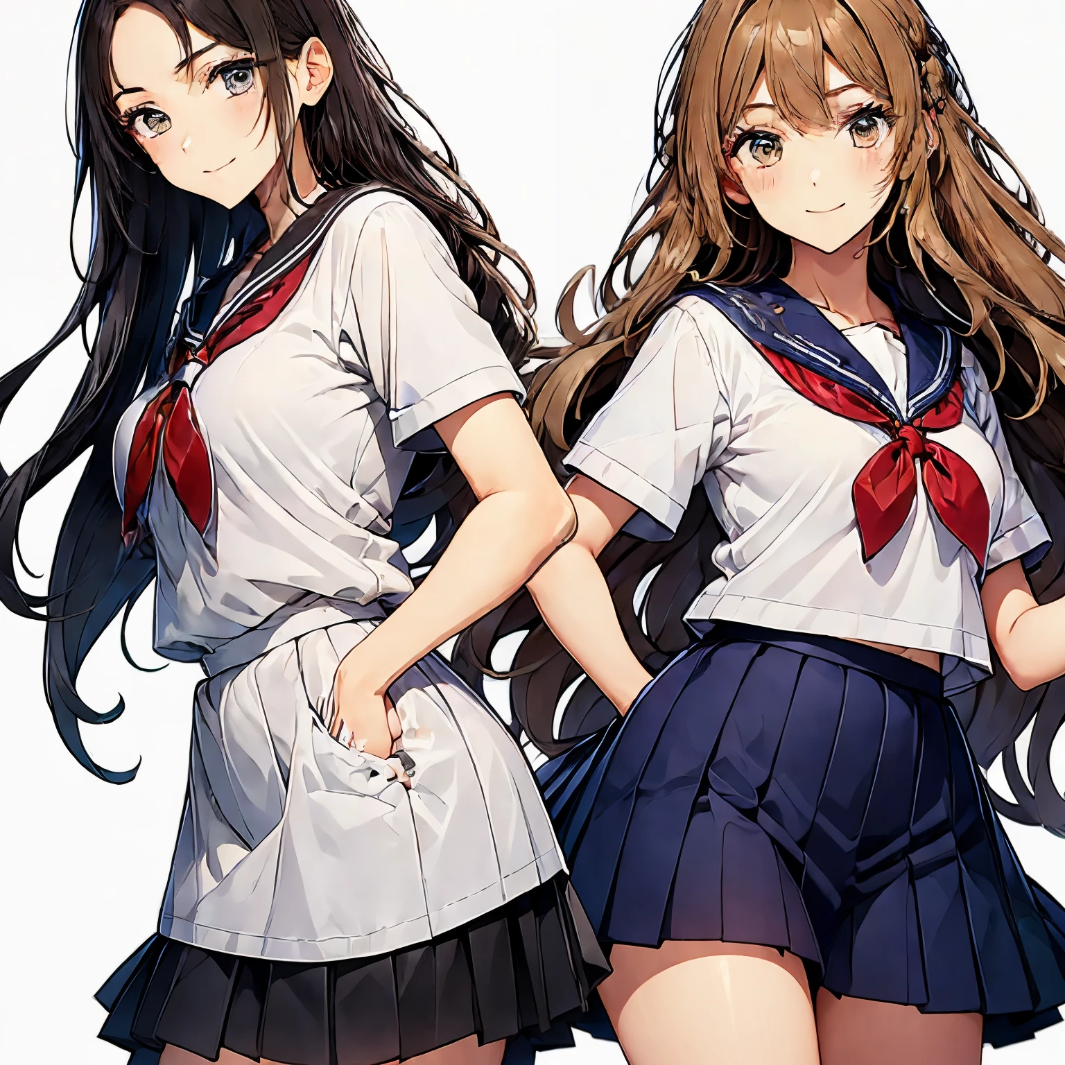 high quality,((2girls,chyuri,snuggling,smile)),Japanese high school student,short sleeve sailor school uniform,