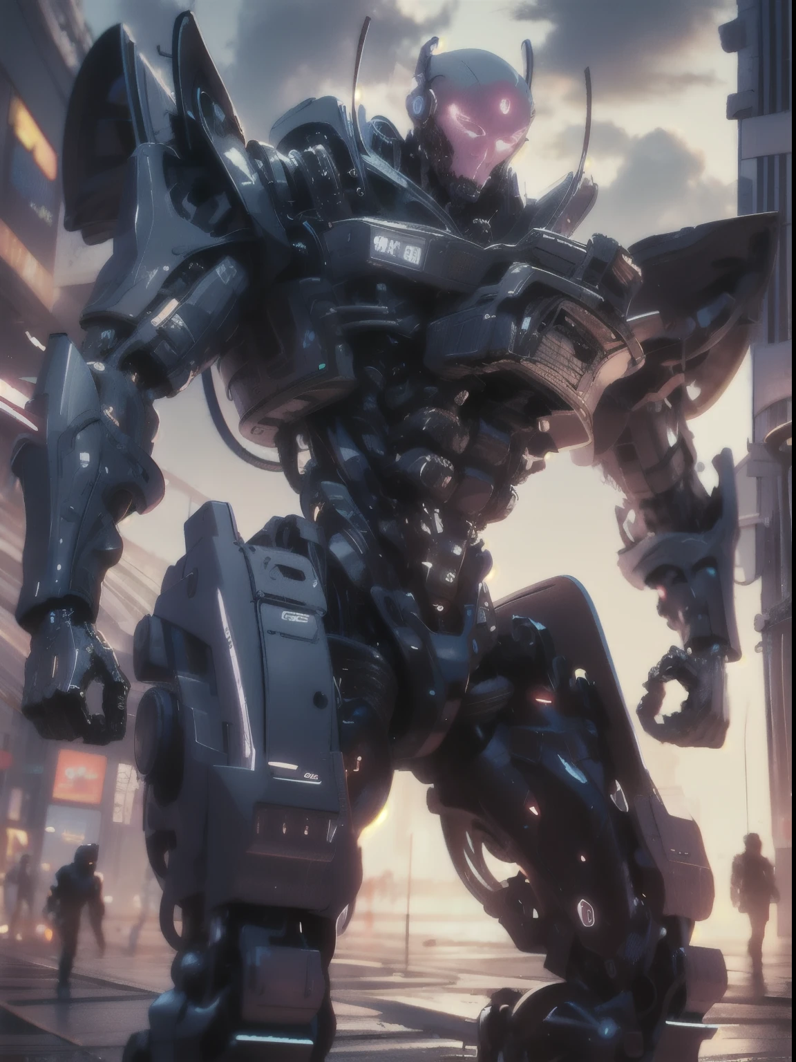 masterpiece，（best quality）Giant Cyberpunk Female Mechanical Titan，Breasts assembled from giant carbon fiber mechanical structural modules，Mega Evolution Future Technology Titan，Ruined dungeon ruins on apocalyptic cloudy day and night，jewel-encrusted mechanical breasts，Metallic skin，Fantasy upgraded metal