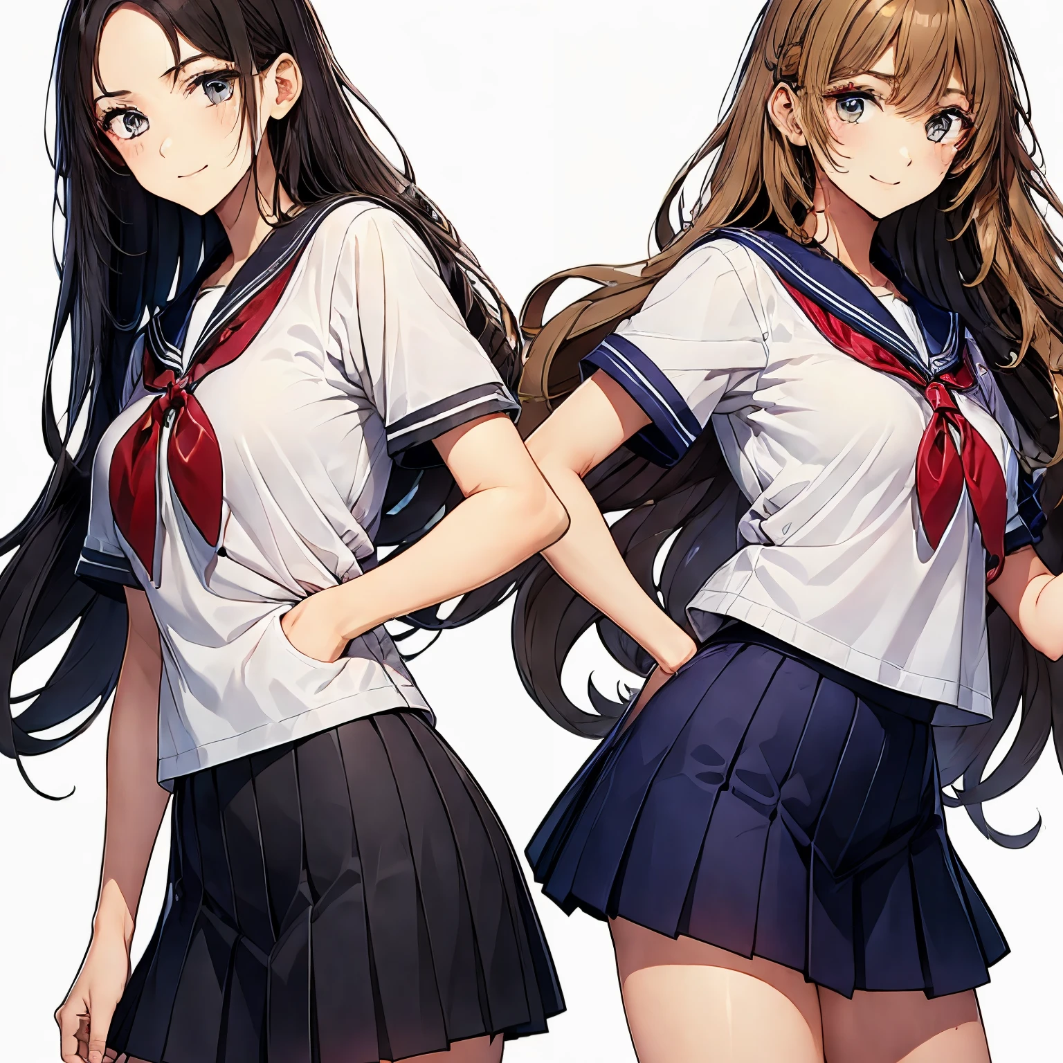 high quality,((2girls,chyuri,snuggling,smile)),Japanese high school student,short sleeve sailor school uniform,