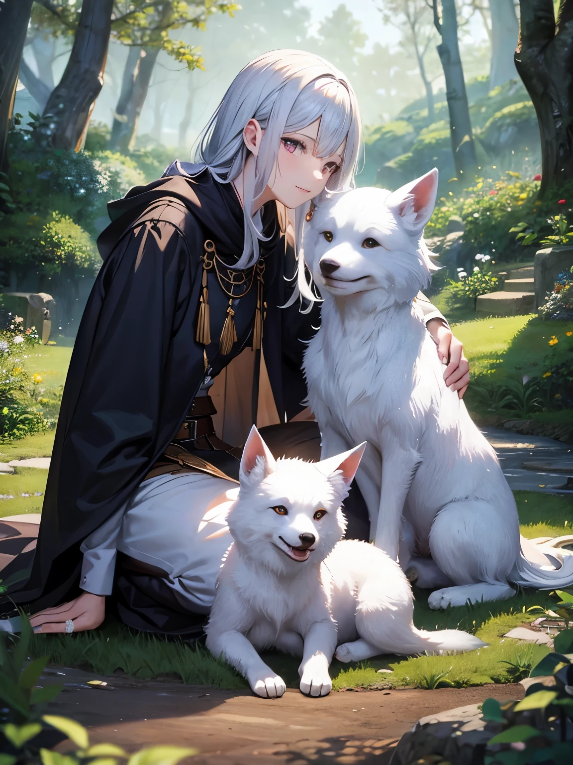 Pictures of living creatures, monster, Magicファンタジーの森, digital art, most wonderful artwork in the world, ((there are no humans)),volume light, soft balanced colors, forest scenery, vines, Hmm, 8K Octane Rendering, Magic, wonderful, ethereal, Complex, Complex design, super sharp, Shadow, Cool colors, Trending on CGsociety, shining eyes, ((highest quality)), ((masterpiece)), (be familiar with), white haired fox