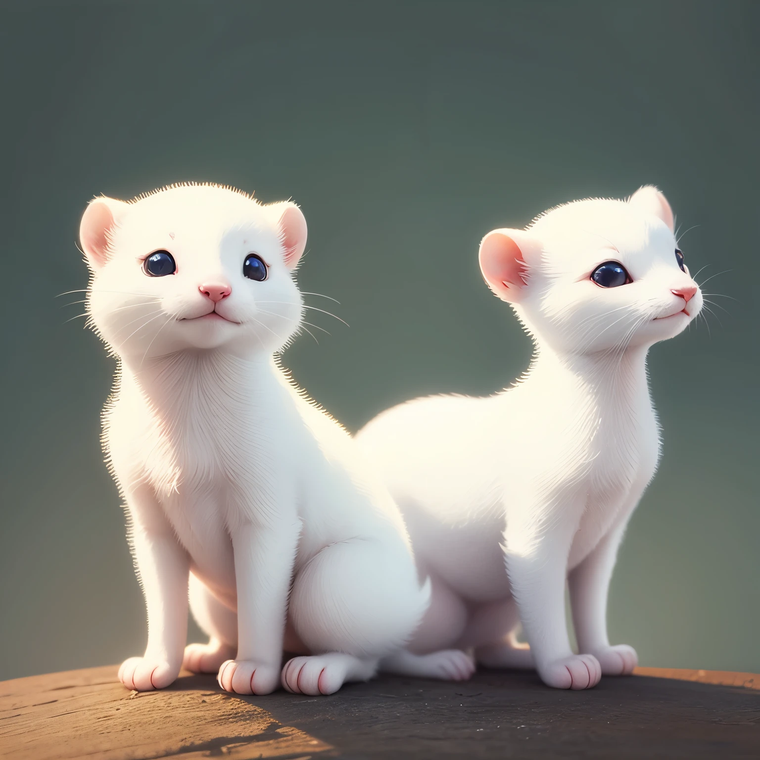 very cute white weasel, pastel colored background