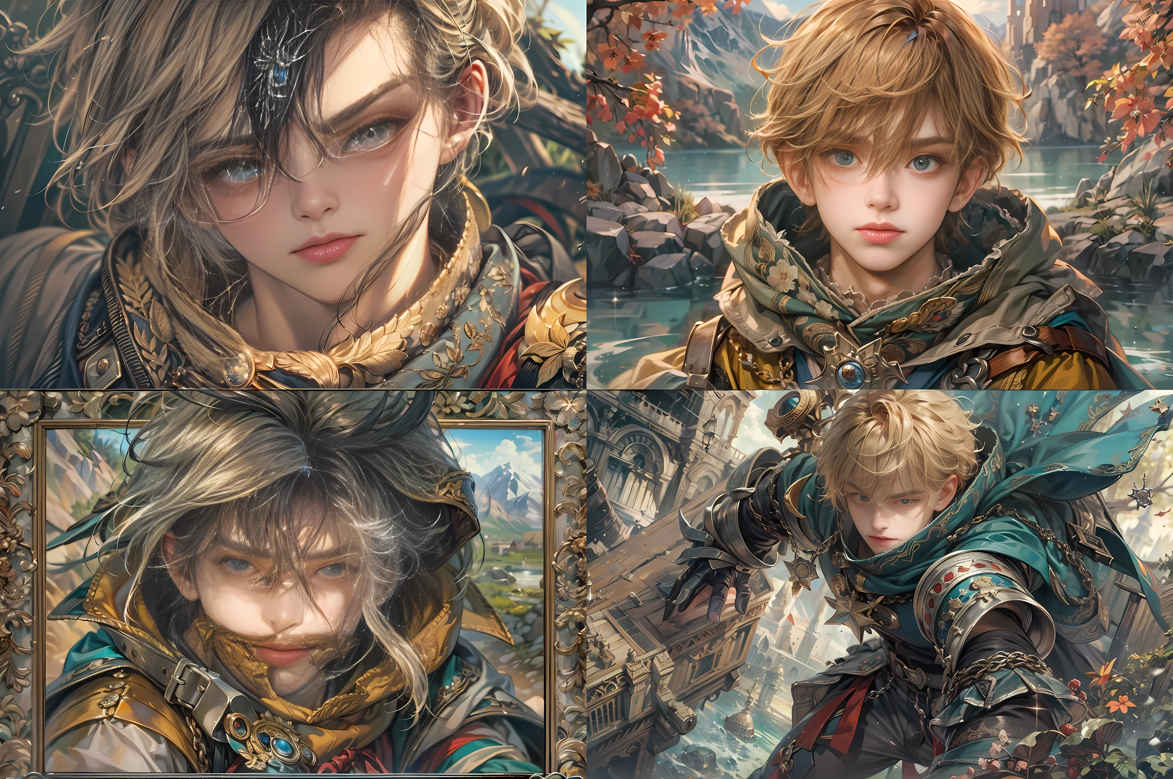 (absurdres, highres, ultra detailed, HDR), masterpiece, best quality, brigandine console character, handsome boy, cool hero, big anime eyes, young boy, detailed scenery, detailed character, art kenouji