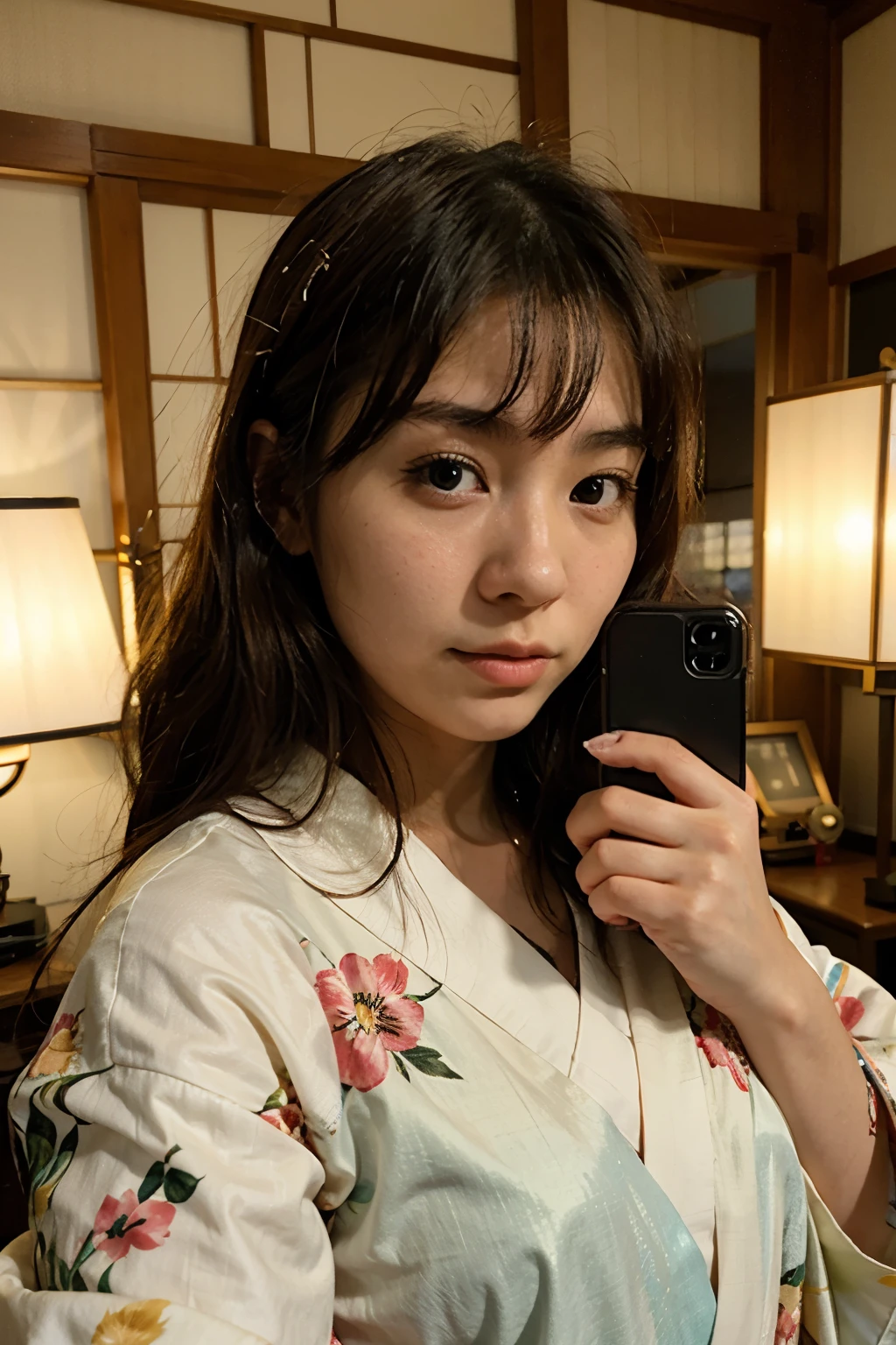 17 year old Japanese girl takes selfies in kimono