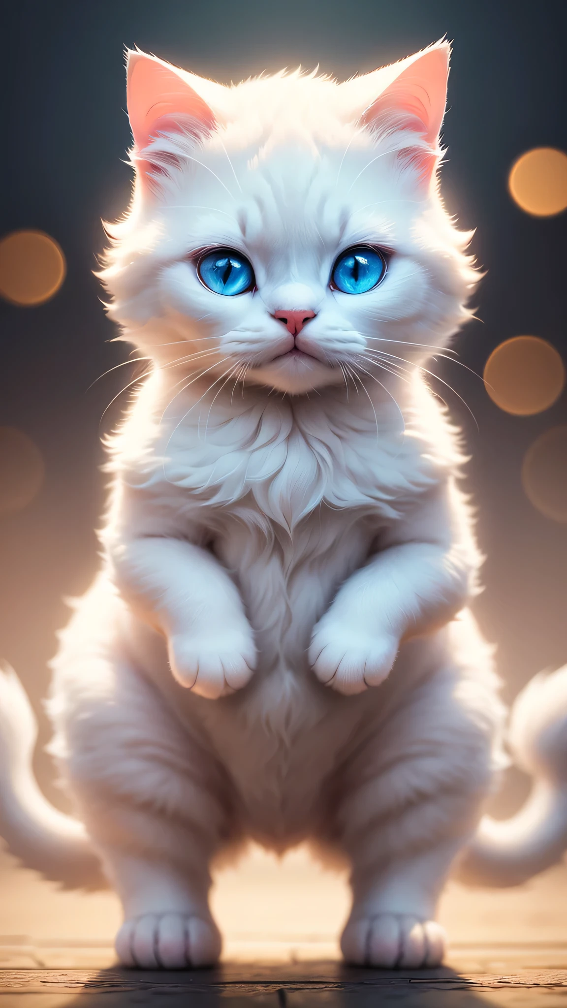 cute little surreal white cat, Little, adorable fluffy, logo design, comics, cinematic lighting effects, Attractive, cute and quirky, fantasy art, Bokeh, digital painting, soft lighting, 4K resolution, photorealistic rendering, very detailed,  a realistic masterpiece, professional photography,  