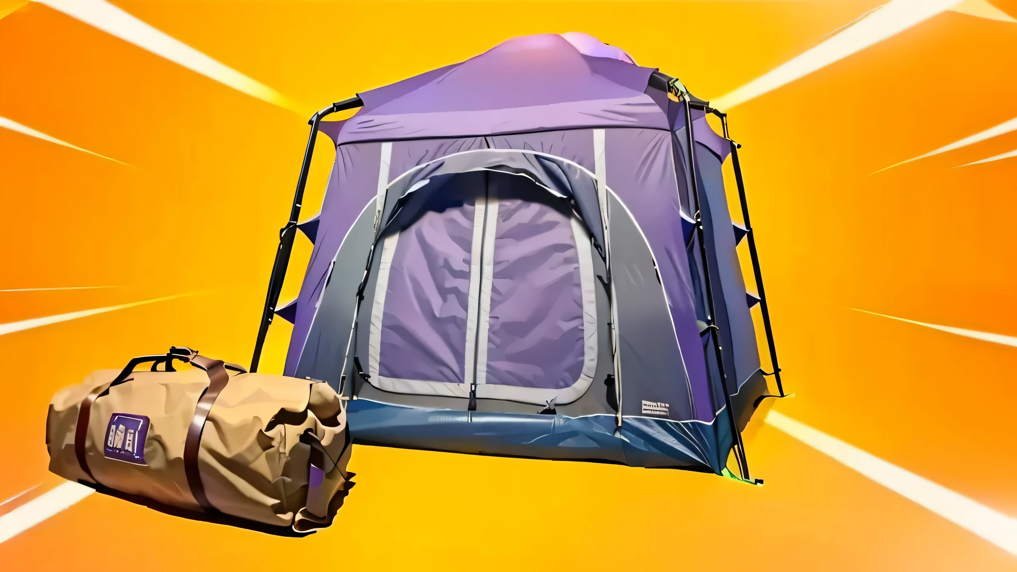 a close up of a purple tent with a brown bag, loot box, item art, tent, temporary emergency shelter, thicc build, tickle fight in the death tent