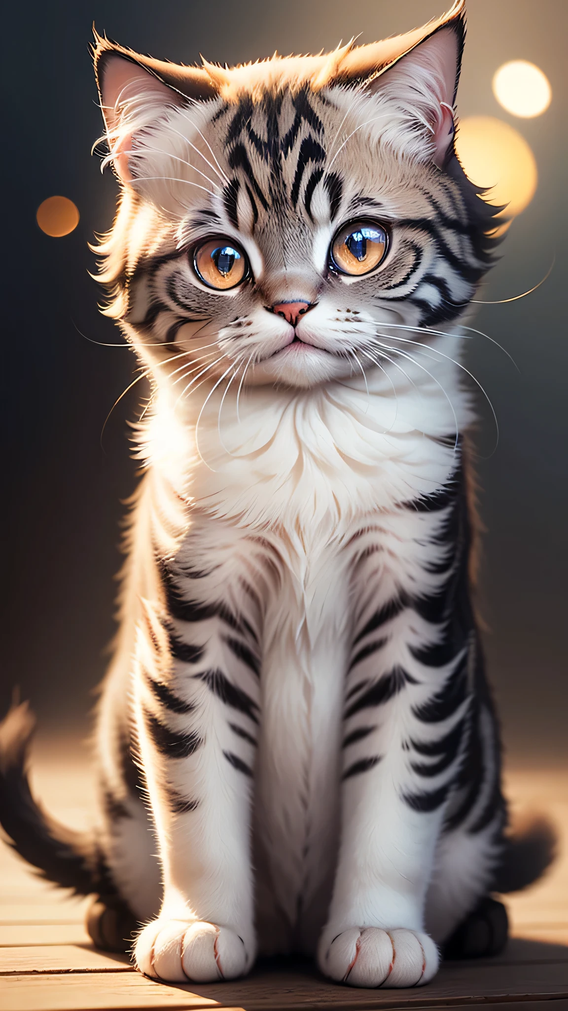 cute little surreal cat、scottish fold、droopy ears、Little、adorable fluffy、cinematic lighting effects、Charming、very cute、fantasy art、Bokeh、digital painting、soft lighting、4K resolution、 photorealistic rendering、very detailed、a realistic masterpiece、professional photography、
