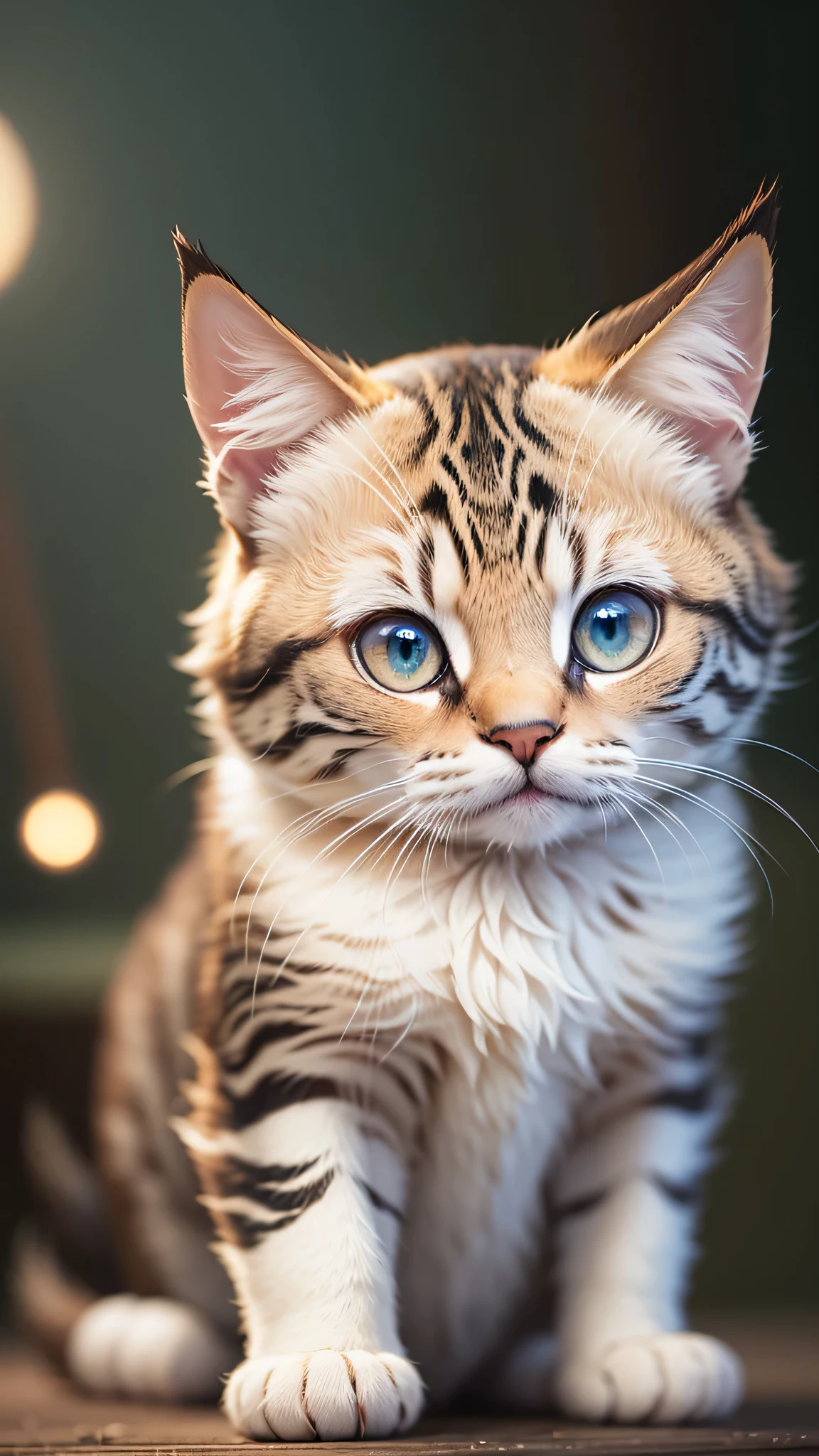 cute little surreal cat、scottish fold、droopy ears、Little、adorable fluffy、cinematic lighting effects、Charming、very cute、fantasy art、Bokeh、digital painting、soft lighting、4K resolution、 photorealistic rendering、very detailed、a realistic masterpiece、professional photography、

